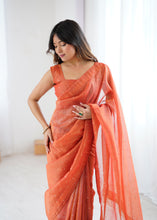 Load image into Gallery viewer, Effervescent Party Wear Tissue Silk Stone Work Designer Saree With Matching Unstitched Blouse
