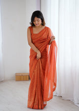 Load image into Gallery viewer, Effervescent Party Wear Tissue Silk Stone Work Designer Saree With Matching Unstitched Blouse

