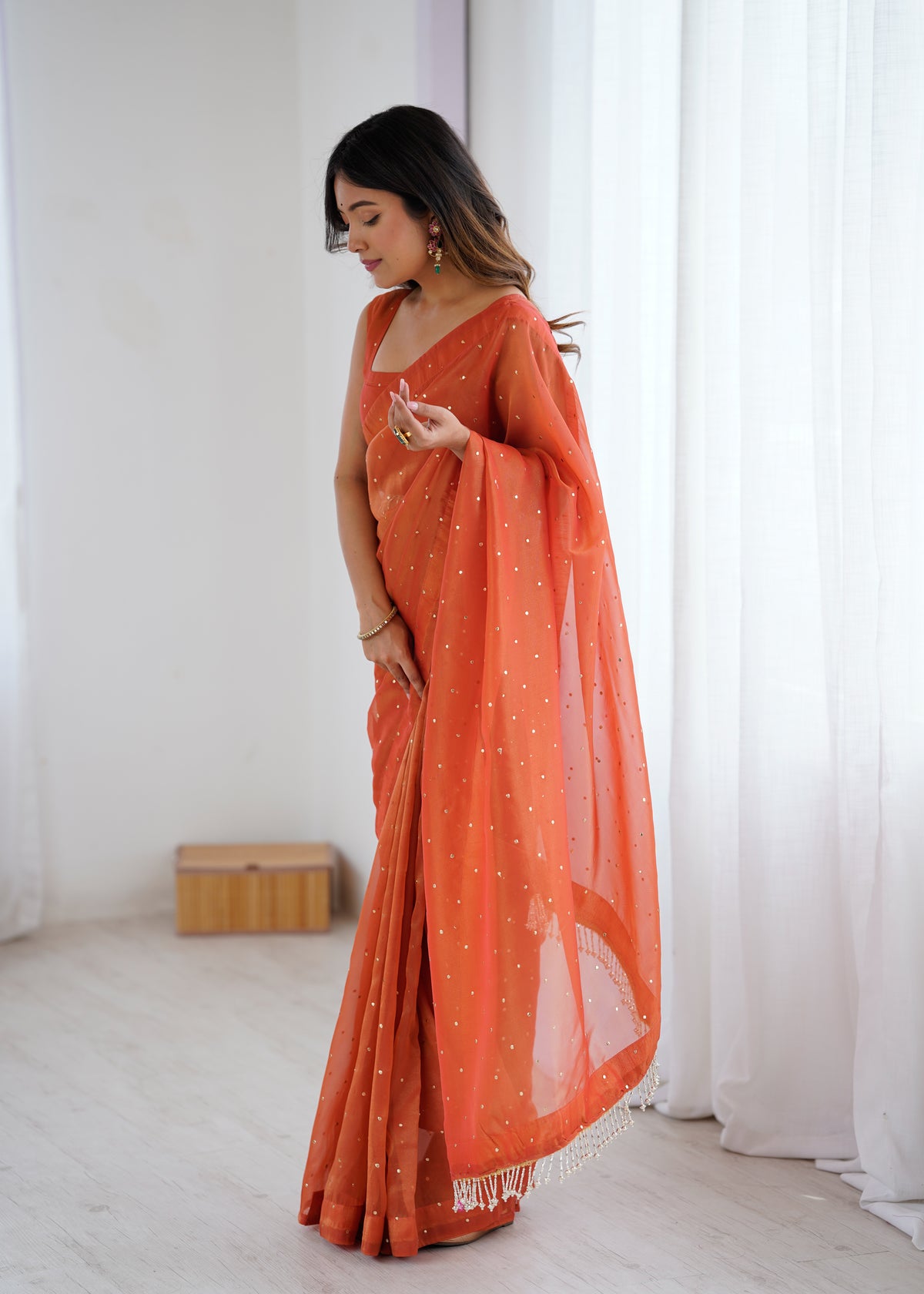 Effervescent Party Wear Tissue Silk Stone Work Designer Saree With Matching Unstitched Blouse