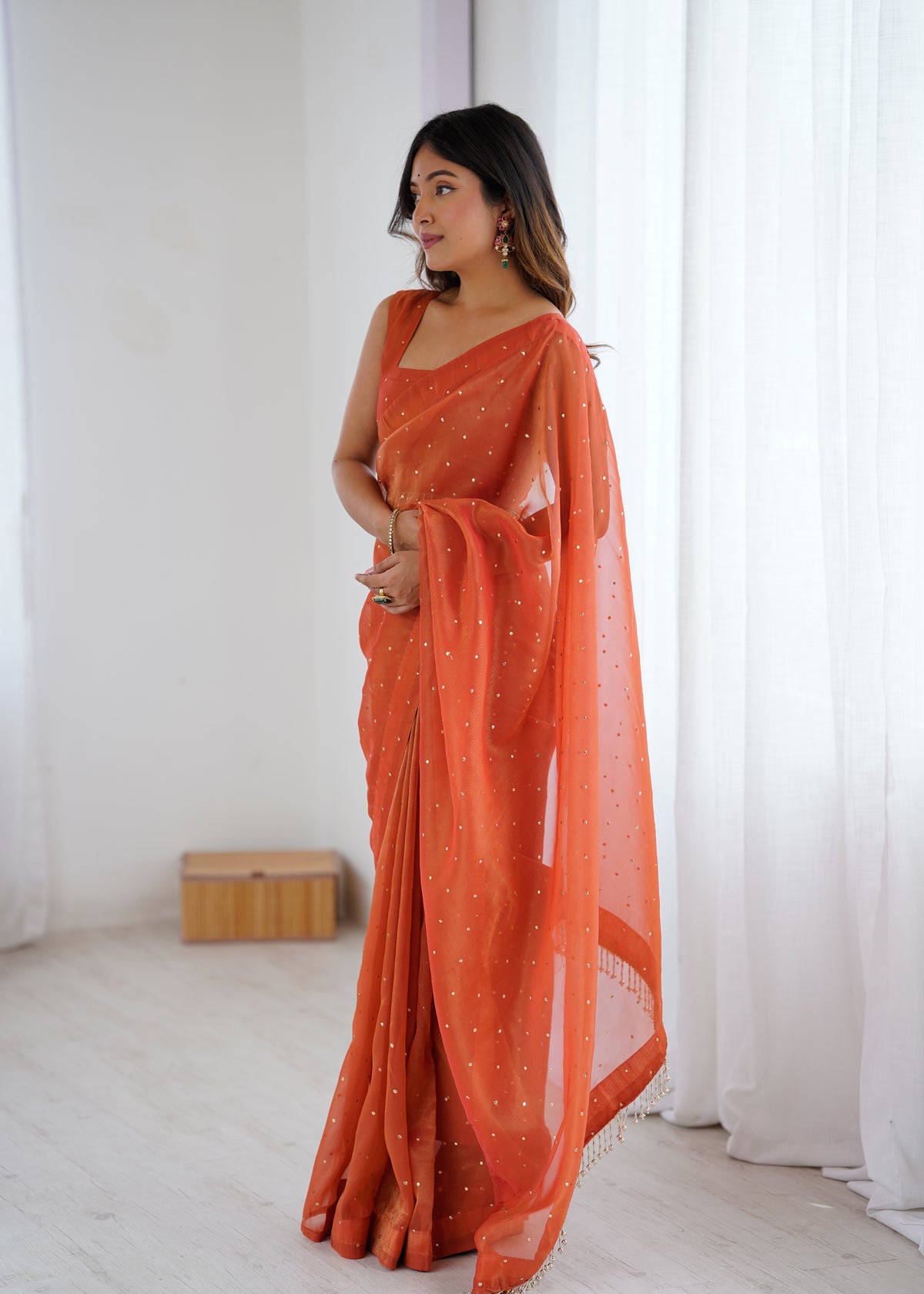 Effervescent Party Wear Tissue Silk Stone Work Designer Saree With Matching Unstitched Blouse