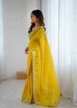 Load image into Gallery viewer, Impressive Festive Wear Crunchy Silk Thread n Sequence Work Designer Saree With Contrast Unstitched Blouse
