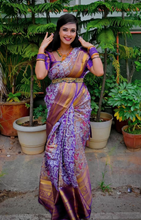 Load image into Gallery viewer, Purple n Gold-Toned Jacquard Woven Design Kanjivaram Pattu Silk Saree
