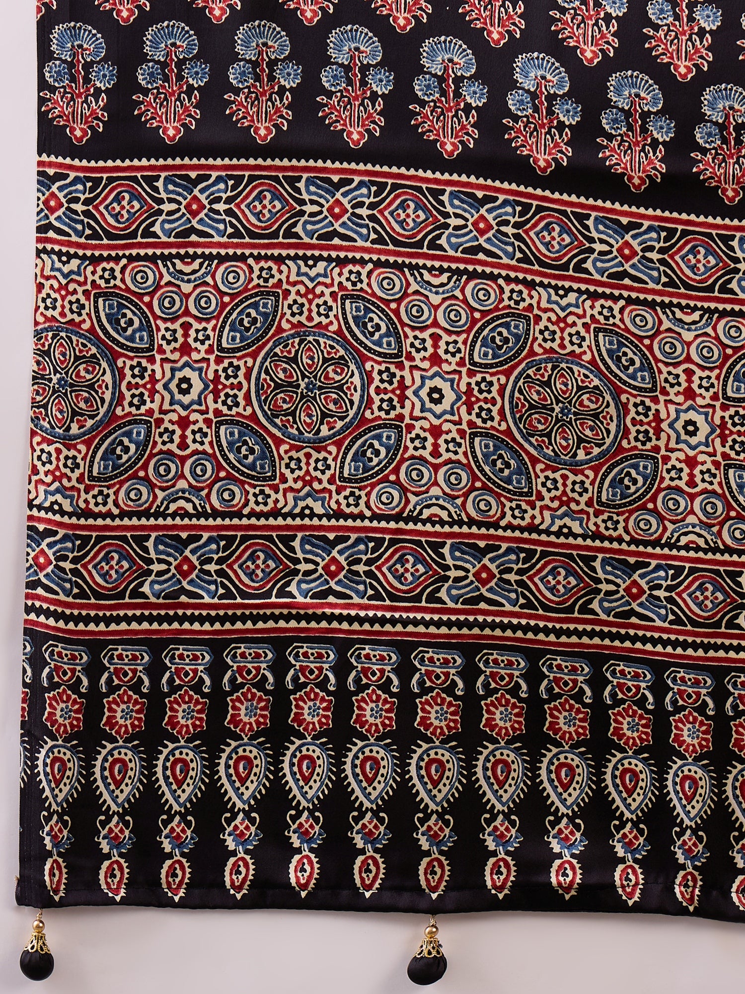 Glamorous Party Wear Satin Silk Ajrak Printed Rich Pallu Designer Saree With Unstitched Blouse Piece
