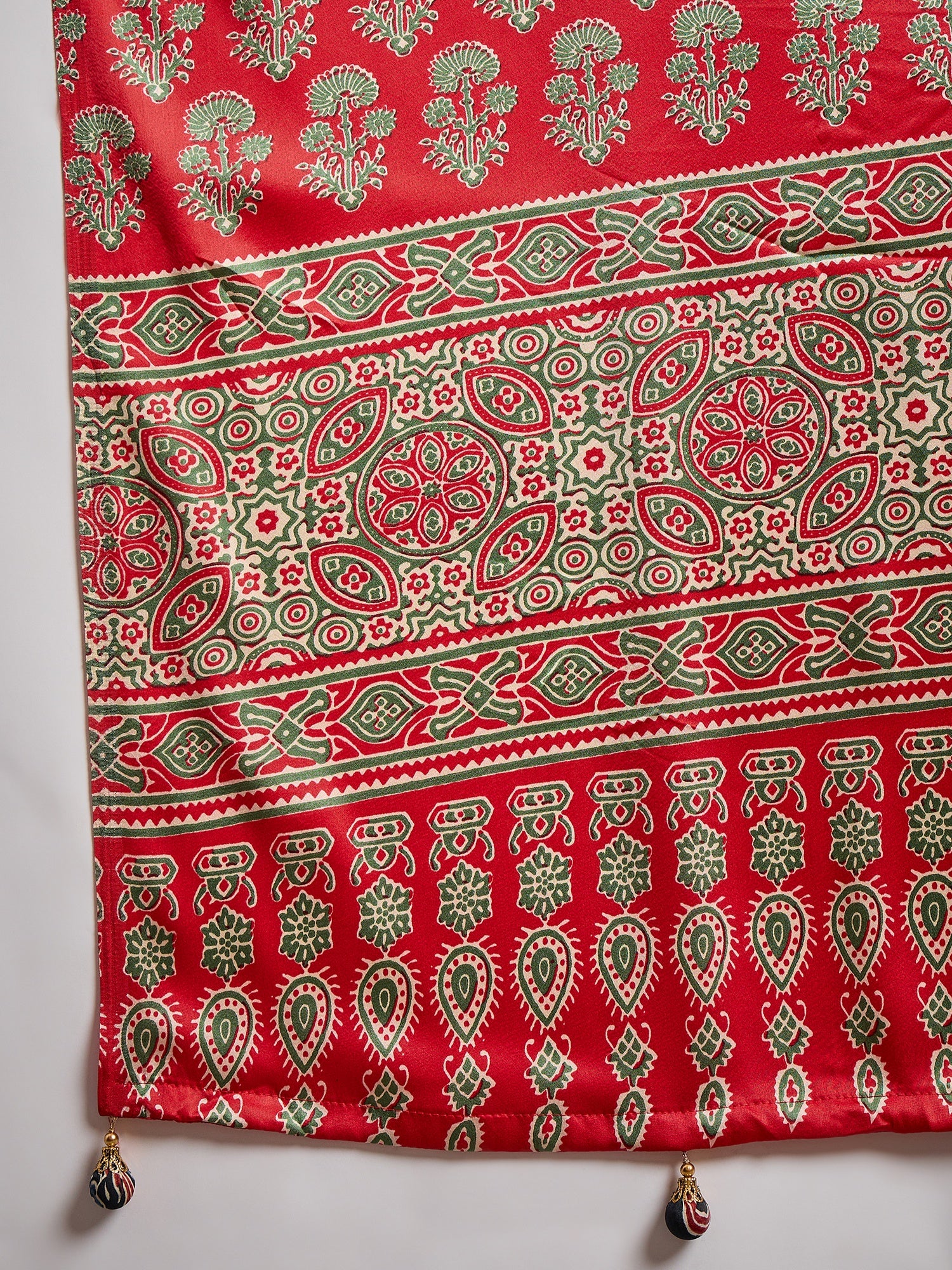 Captivating Party Wear Satin Silk Ajrak Print Rich Pallu Fancy Saree With Unstitched Blouse Piece