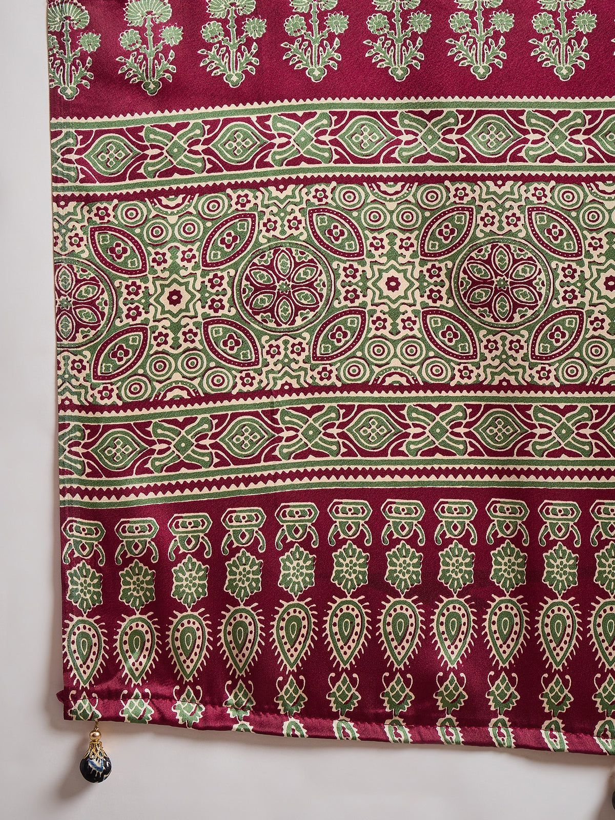 Captivating Party Wear Satin Silk Ajrak Print Rich Pallu Fancy Saree With Unstitched Blouse Piece