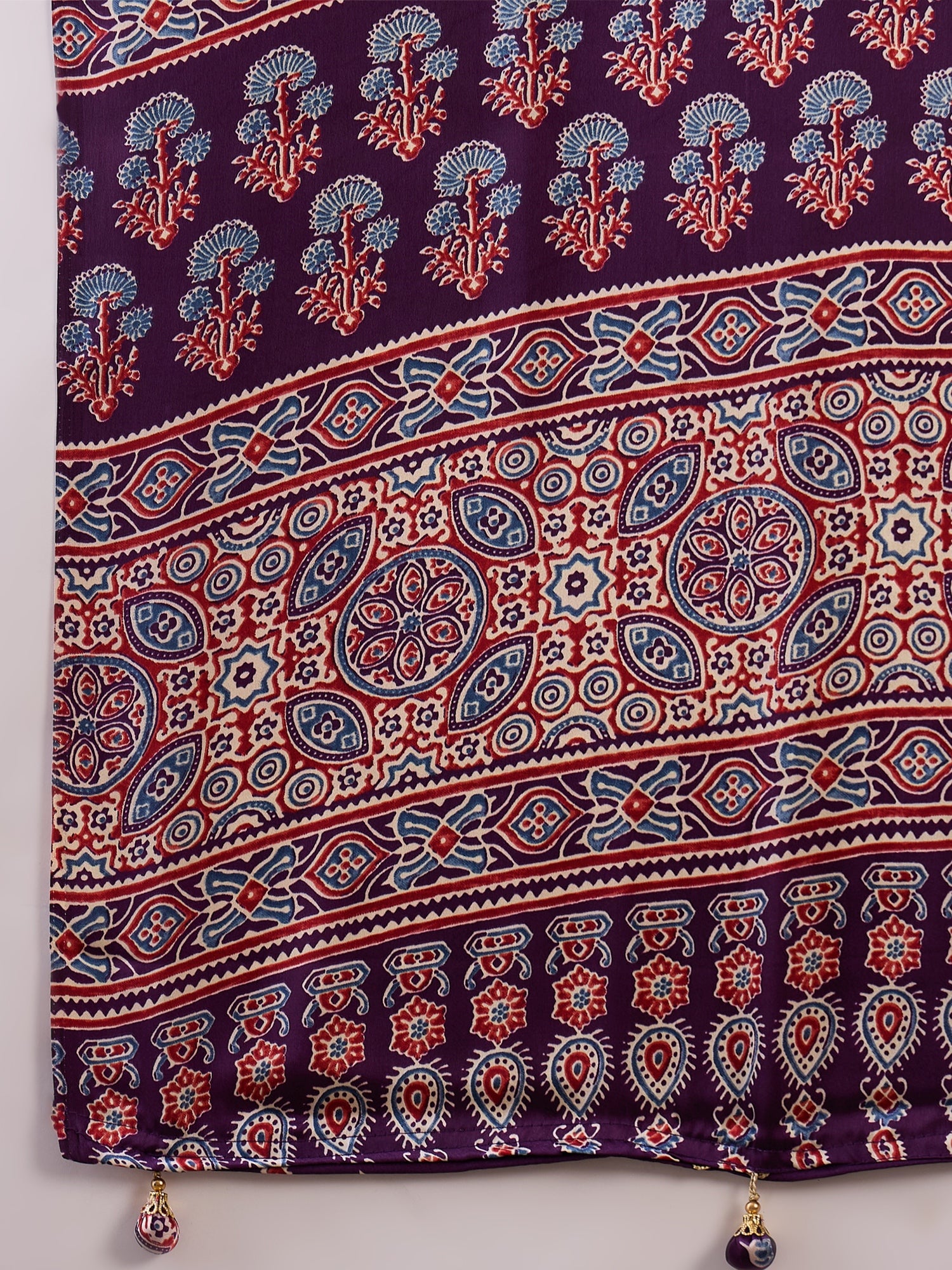 Glamorous Party Wear Satin Silk Ajrak Printed Rich Pallu Designer Saree With Unstitched Blouse Piece