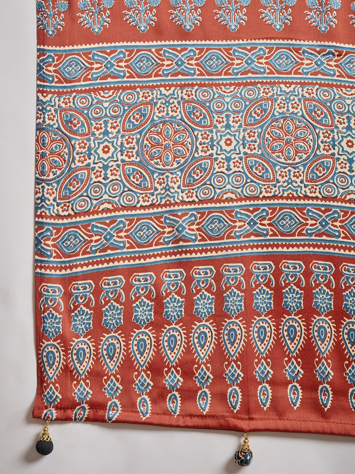 Captivating Party Wear Satin Silk Ajrak Print Rich Pallu Fancy Saree With Unstitched Blouse Piece