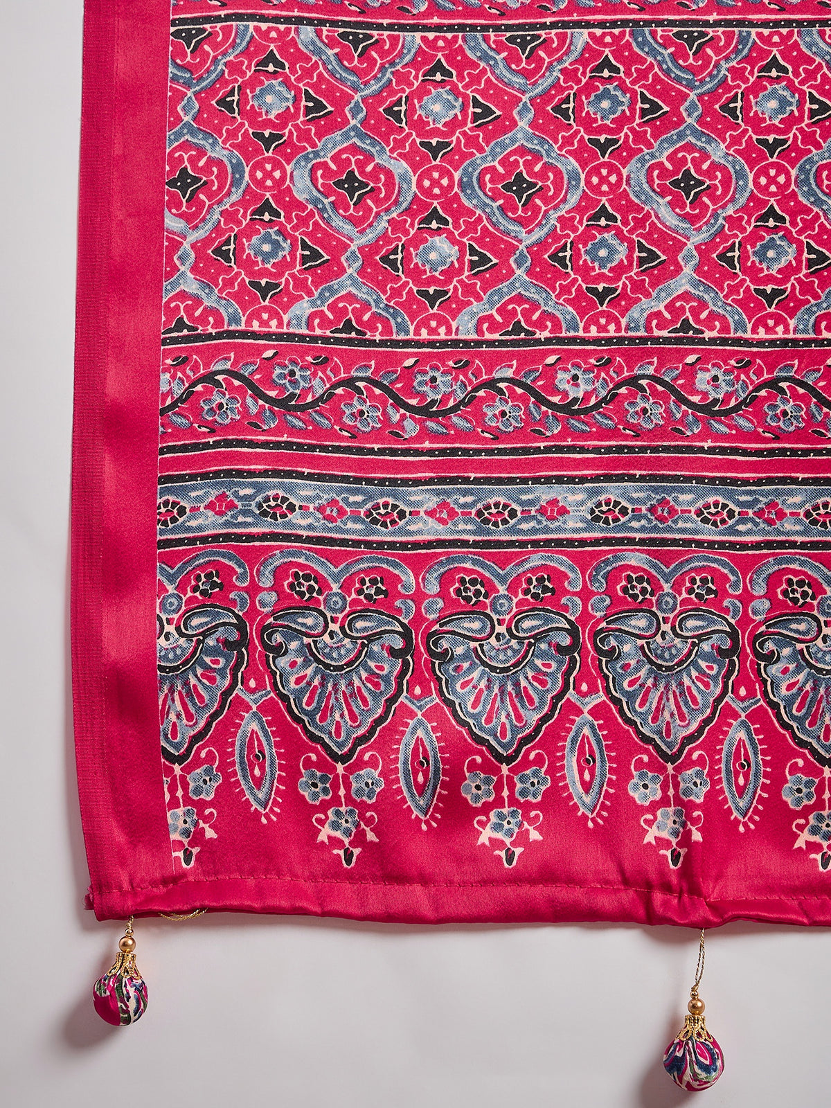 Desiring Festive Wear Satin Silk Ajrak Print Rich Pallu Fancy Saree With Unstitched Blouse Piece