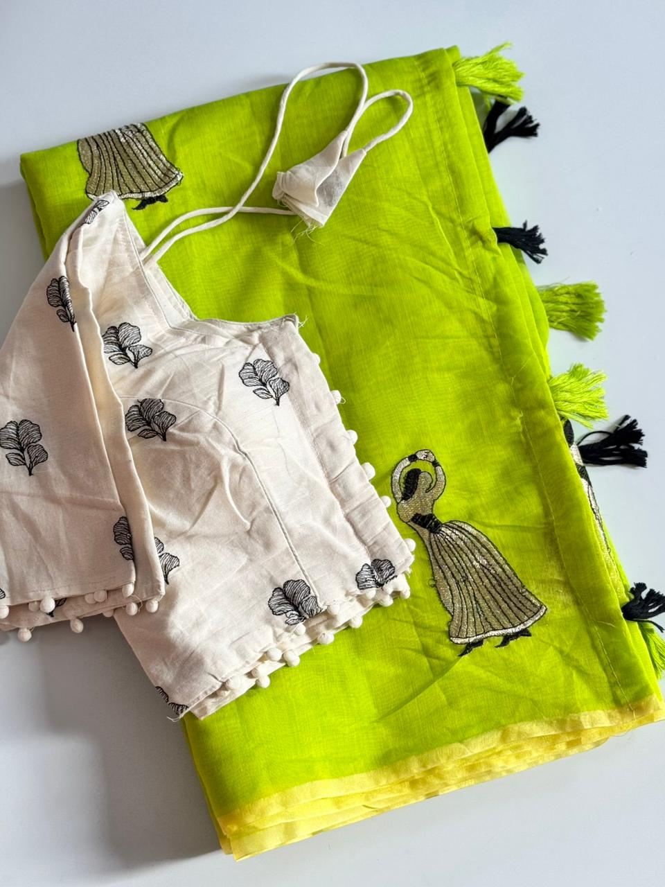Scrupulous Function Wear Chanderi Cotton Embroidery n Tussels Work Fancy Designer Saree With Stitched Blouse