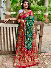 Load image into Gallery viewer, New Wedding Wear Bandhej Silk Zari Weaving n Embroidery Work Designer Saree Design
