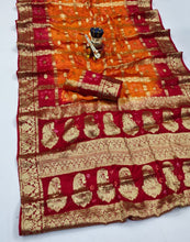 Load image into Gallery viewer, Latest Wedding Wear Hand Bandhej Silk Saree With Zari Weaving Work
