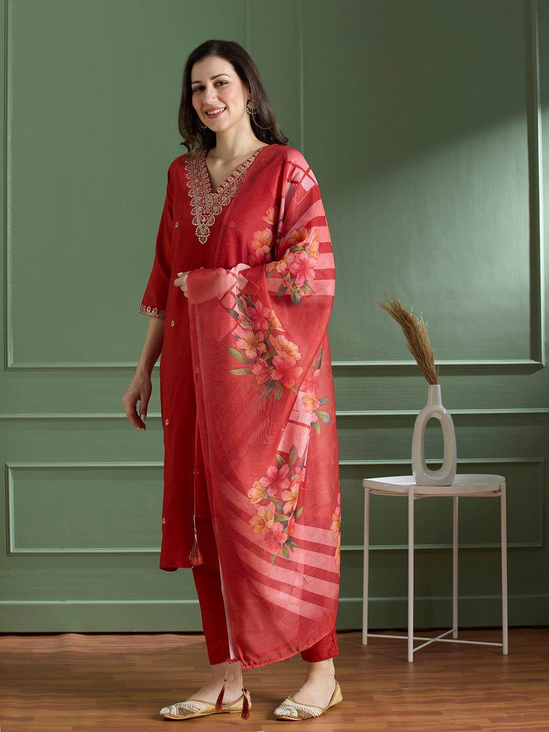 Luxurious Party Wear Rayon Silk Embroidery n Sequence Work Designer Straight Kurta With Trouser Dupatta Set