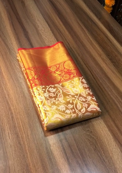 New Wedding Wear Red Color Kanjivaram Silk Pure Zari Weaving with Beautiful Meena Weaving Saree