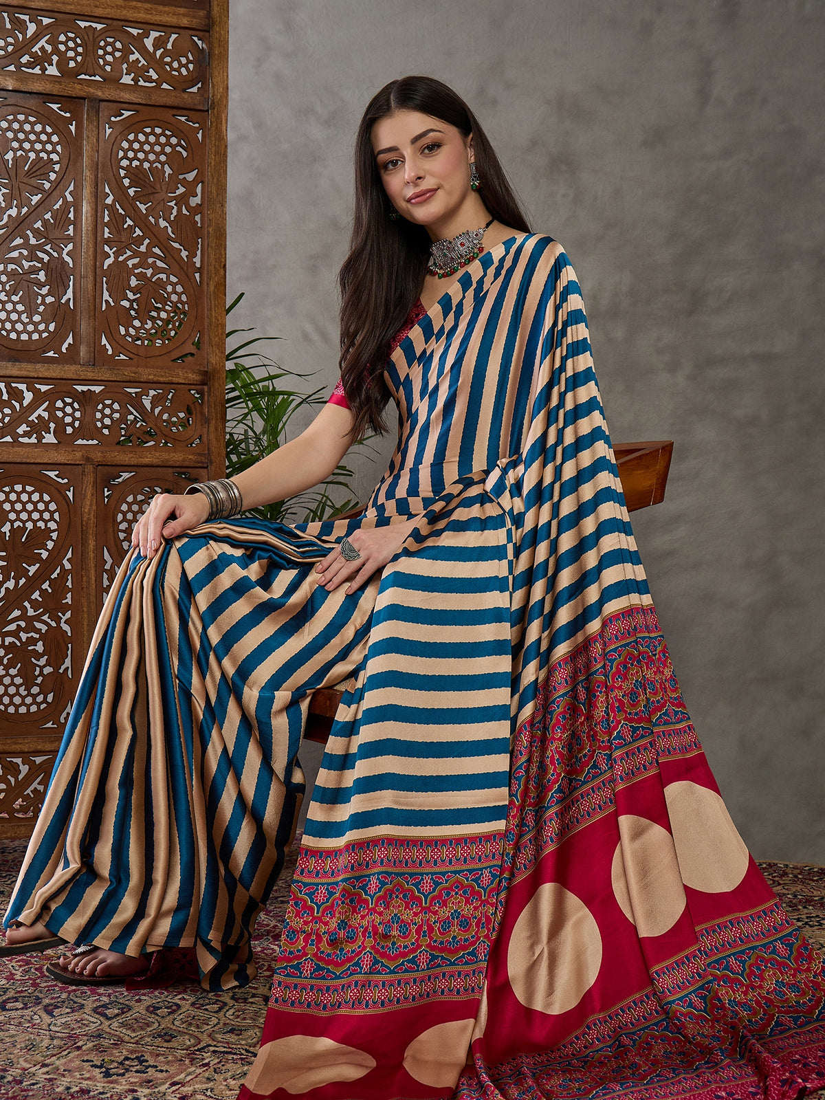 Gratifying Festive Wear Silk Print Design Rich Pallu Fancy Saree With Unstitched Blouse Piece