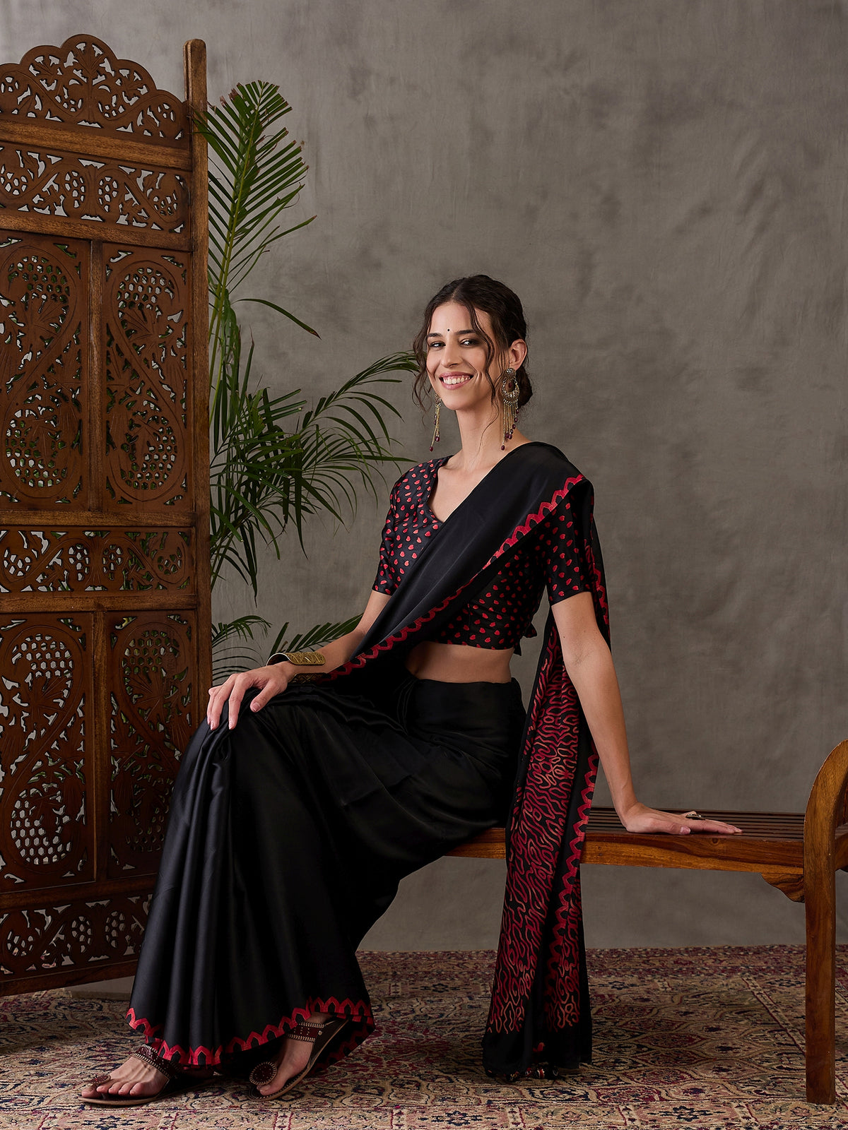 Whimsical Party Wear Silk Print Design Fancy Saree With Unstitched Blouse Piece