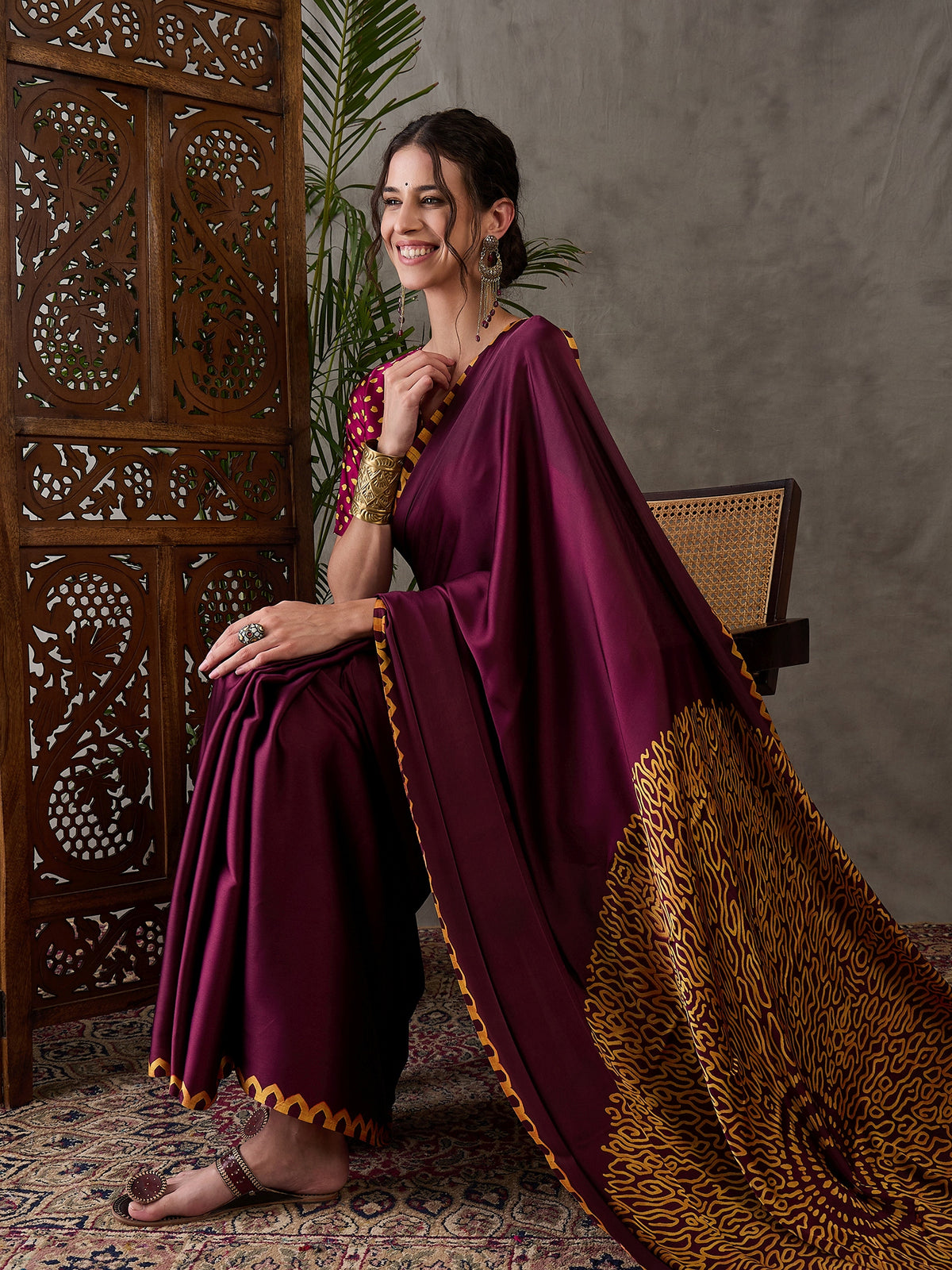 Whimsical Party Wear Silk Print Design Fancy Saree With Unstitched Blouse Piece