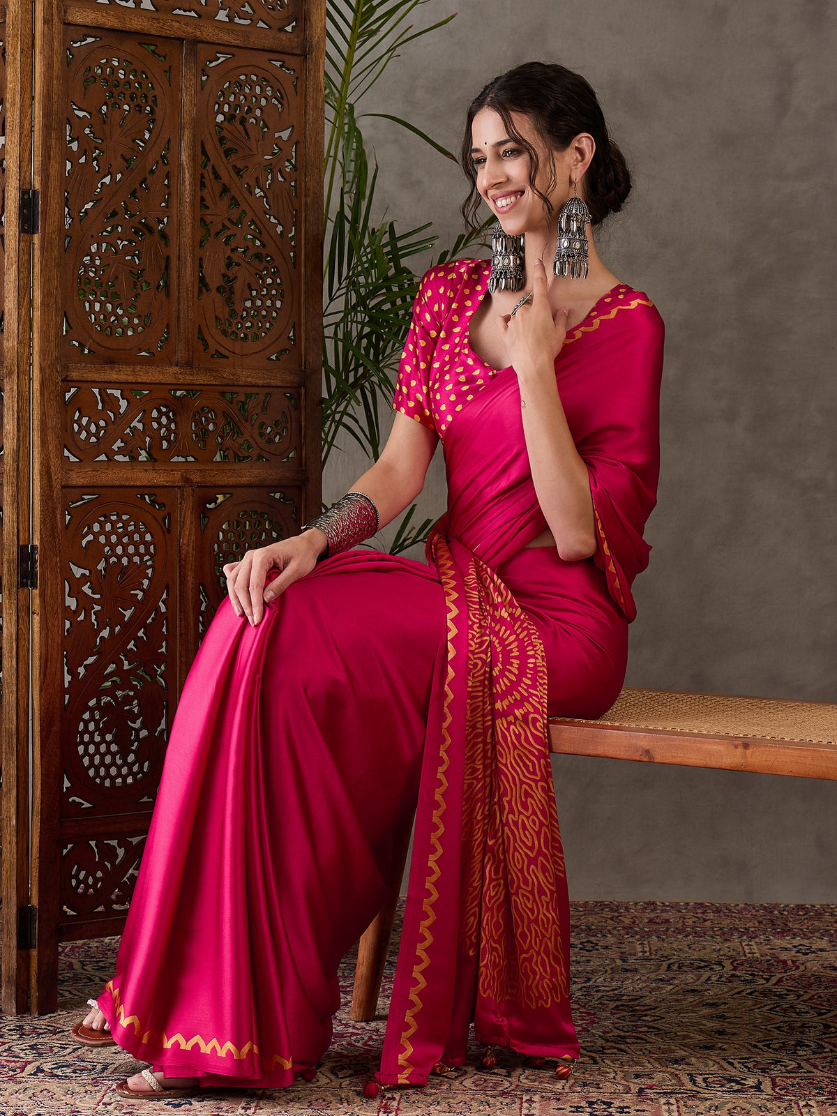 Whimsical Party Wear Silk Print Design Fancy Saree With Unstitched Blouse Piece