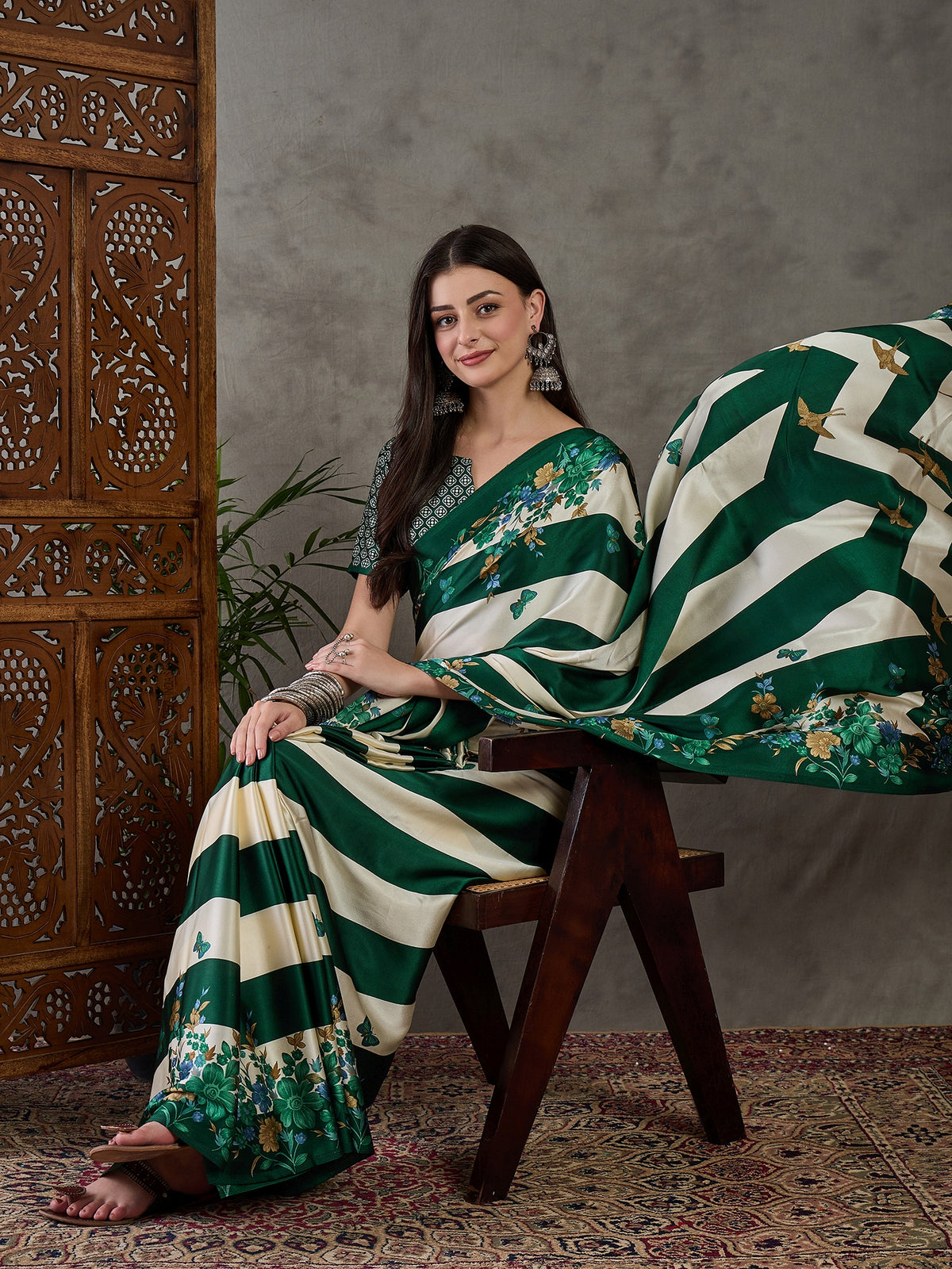 Opulent Wedding Wear Satin Silk Floral Print Designer Saree For Occasion