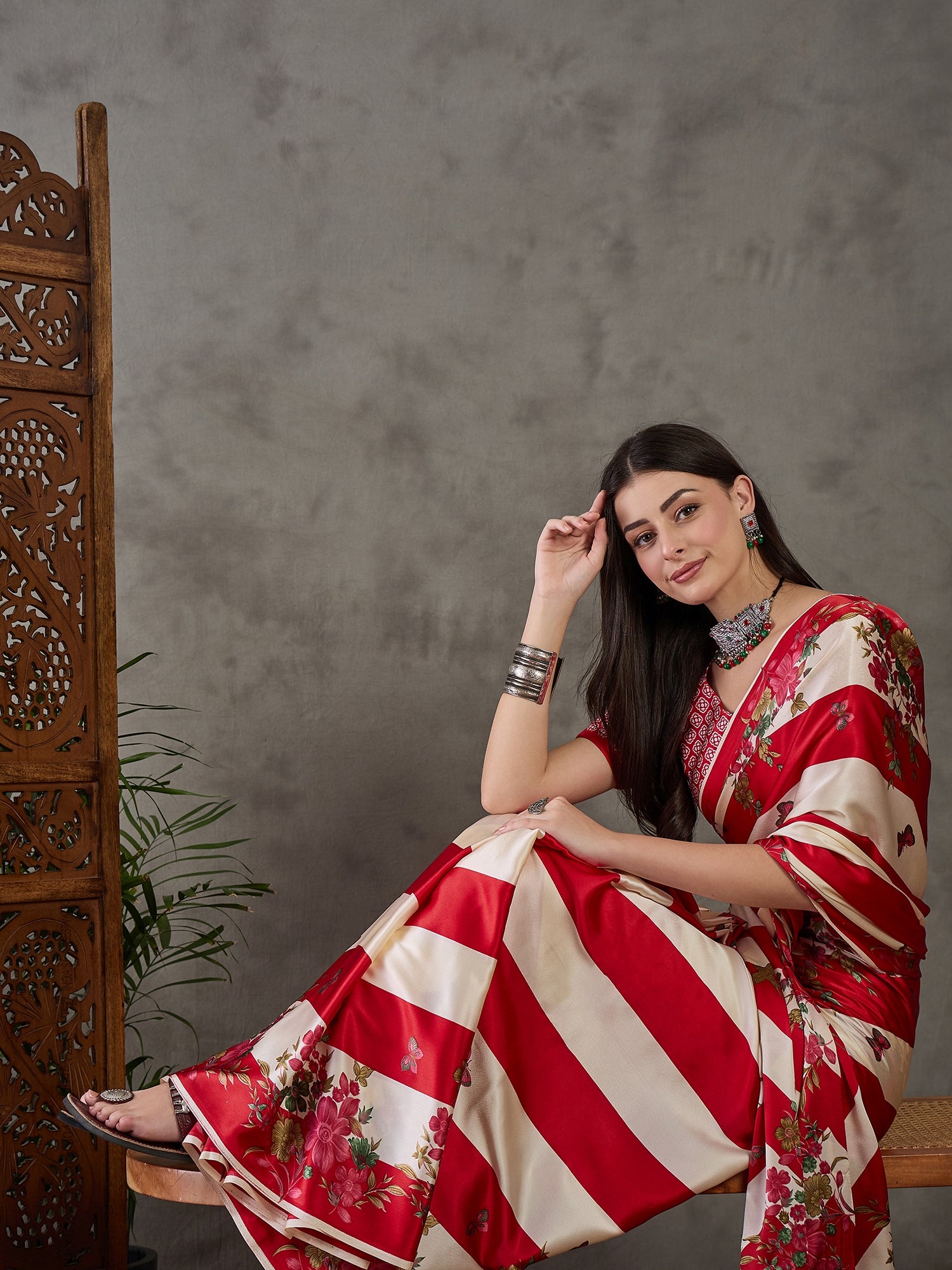 Opulent Wedding Wear Satin Silk Floral Print Designer Saree For Occasion