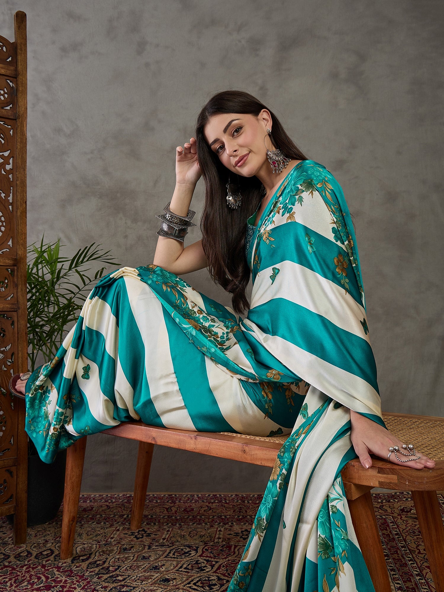 Opulent Wedding Wear Satin Silk Floral Print Designer Saree For Occasion