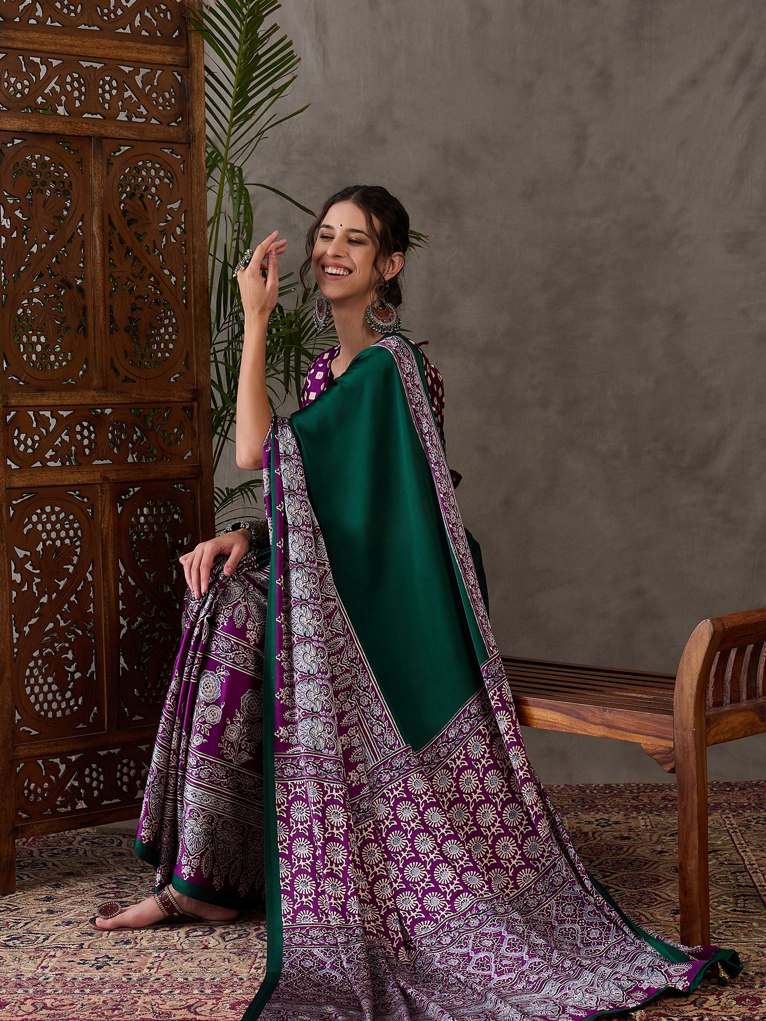 Desiring Festive Wear Satin Silk Ajrak Print Rich Pallu Fancy Saree With Unstitched Blouse Piece