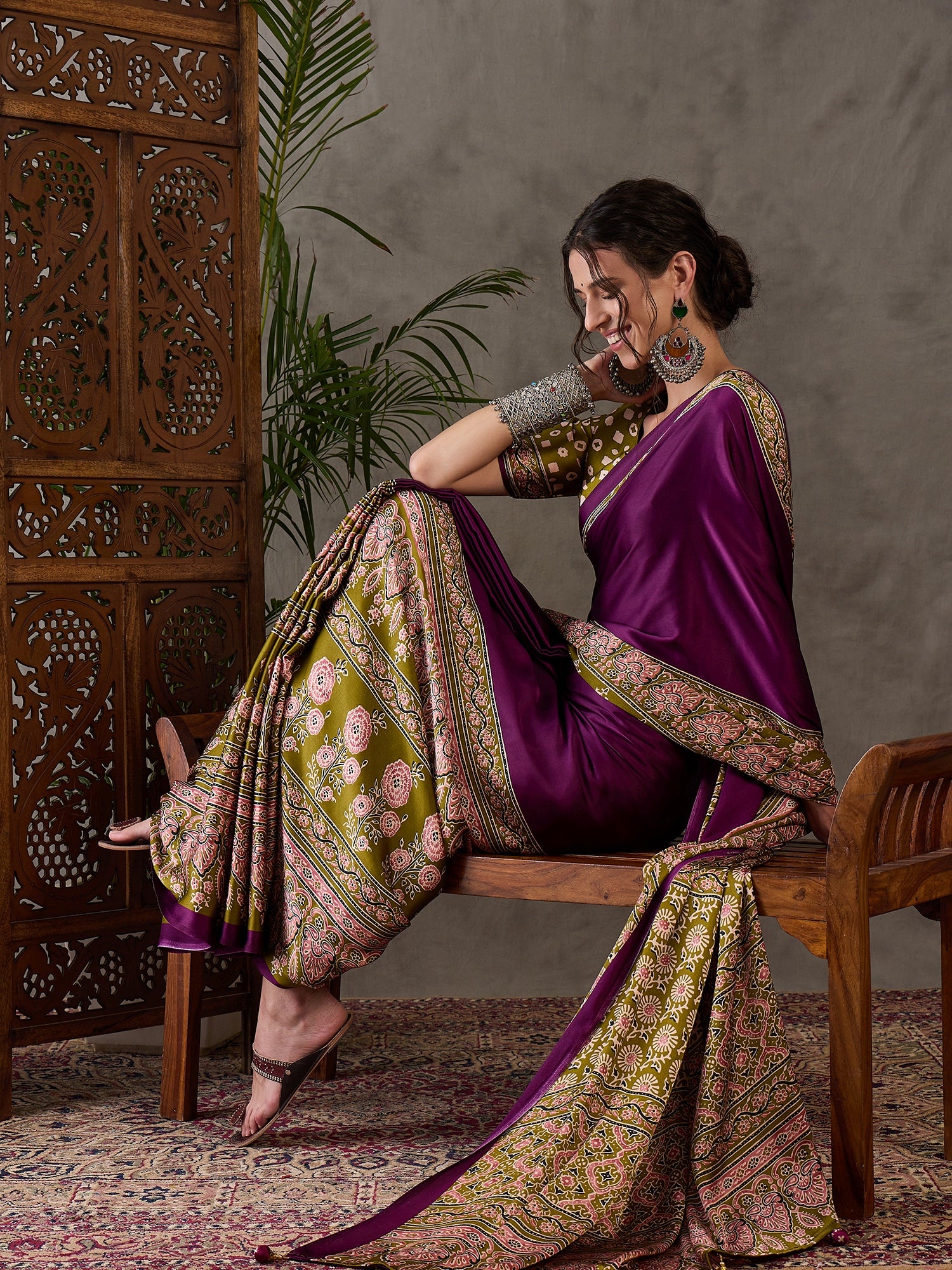 Desiring Festive Wear Satin Silk Ajrak Print Rich Pallu Fancy Saree With Unstitched Blouse Piece
