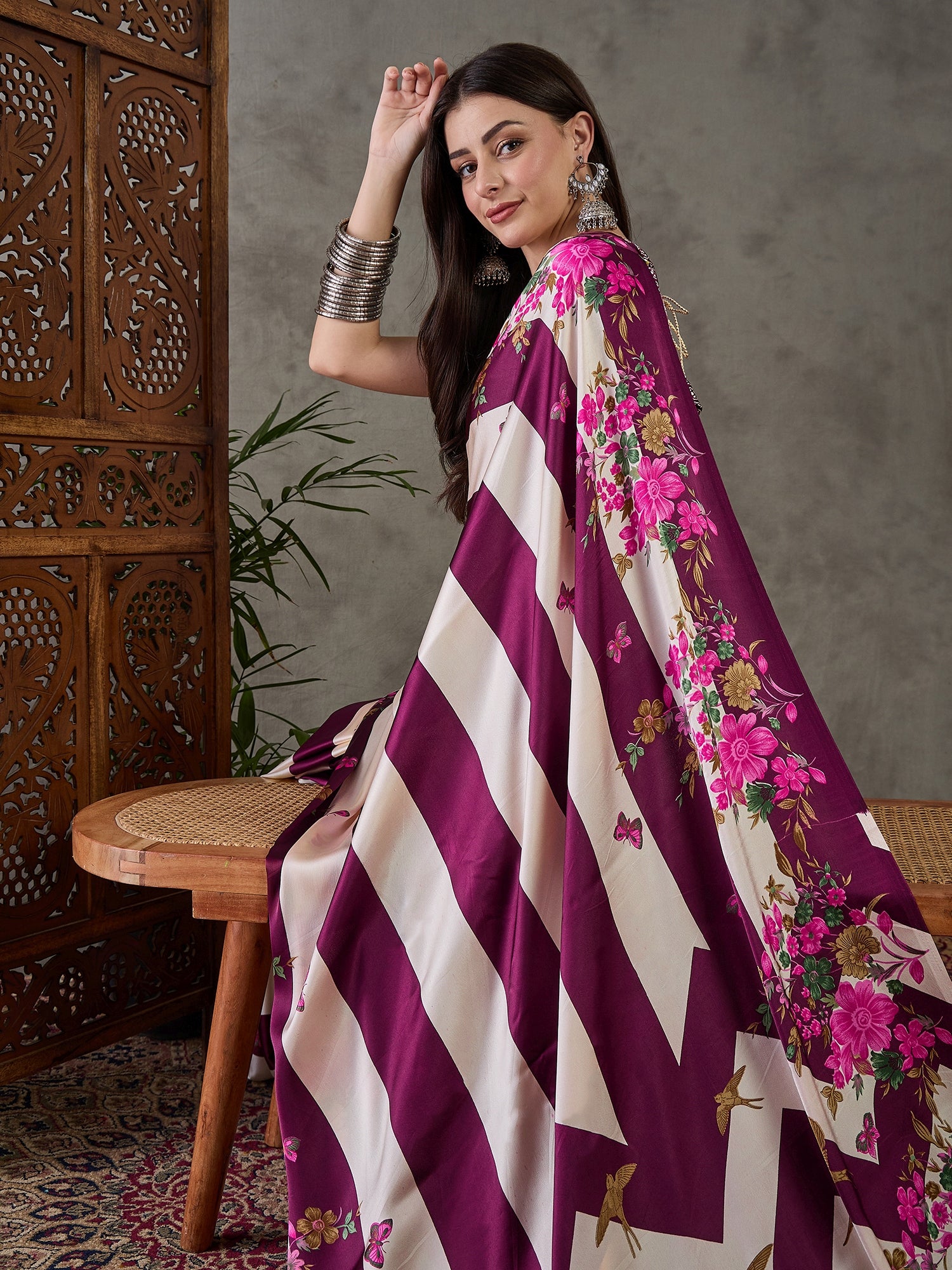 Opulent Wedding Wear Satin Silk Floral Print Designer Saree For Occasion