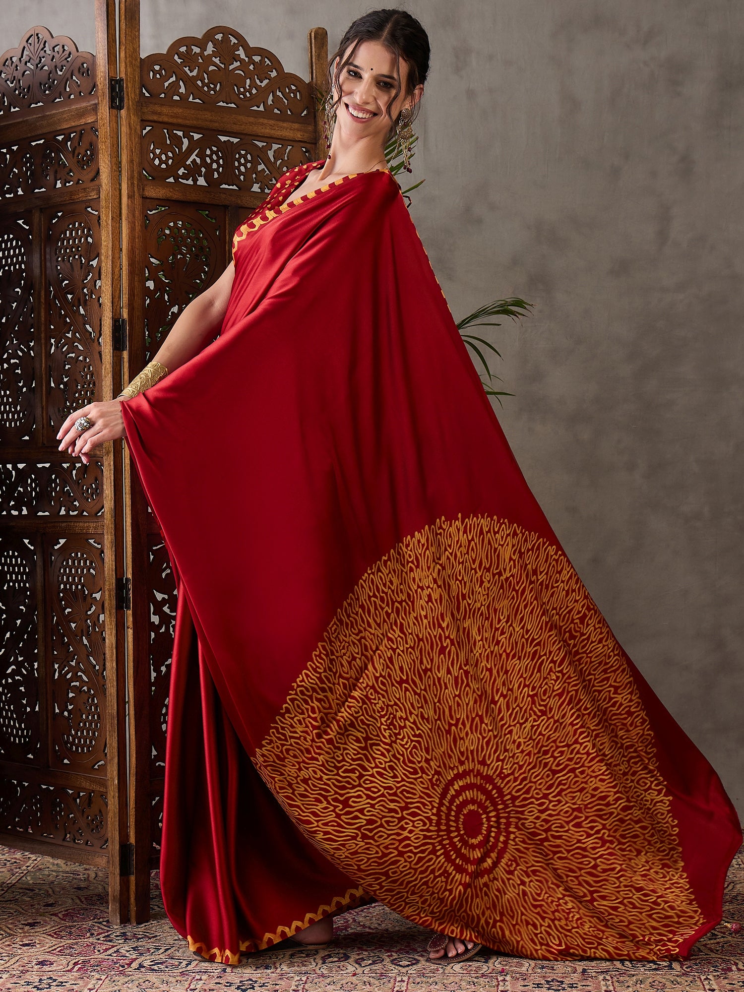 Whimsical Party Wear Silk Print Design Fancy Saree With Unstitched Blouse Piece