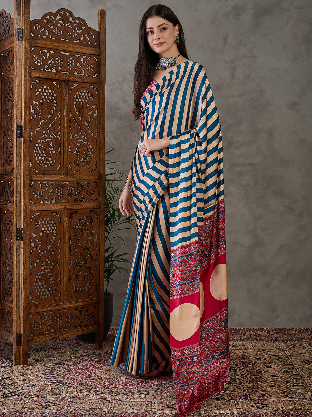 Gratifying Festive Wear Silk Print Design Rich Pallu Fancy Saree With Unstitched Blouse Piece