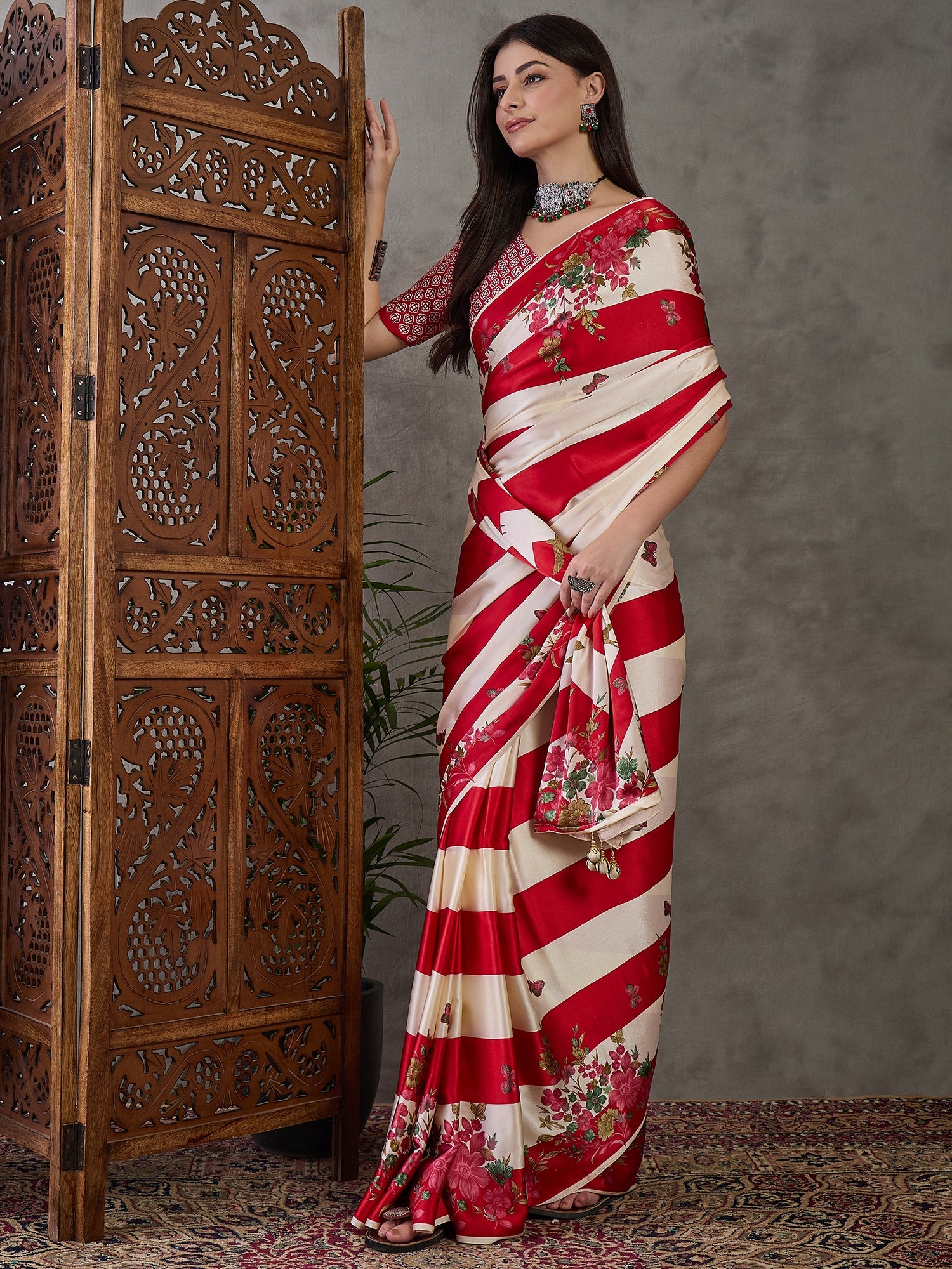 Opulent Wedding Wear Satin Silk Floral Print Designer Saree For Occasion