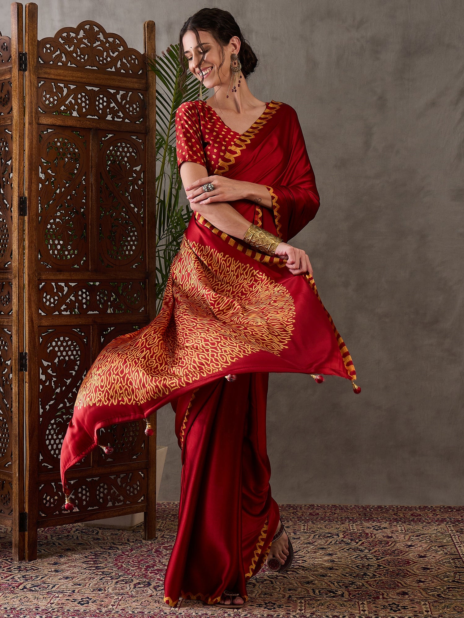 Whimsical Party Wear Silk Print Design Fancy Saree With Unstitched Blouse Piece