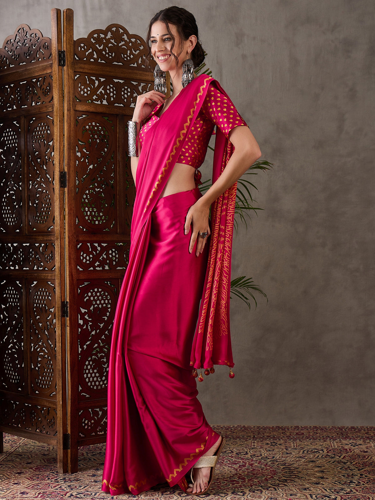 Whimsical Party Wear Silk Print Design Fancy Saree With Unstitched Blouse Piece