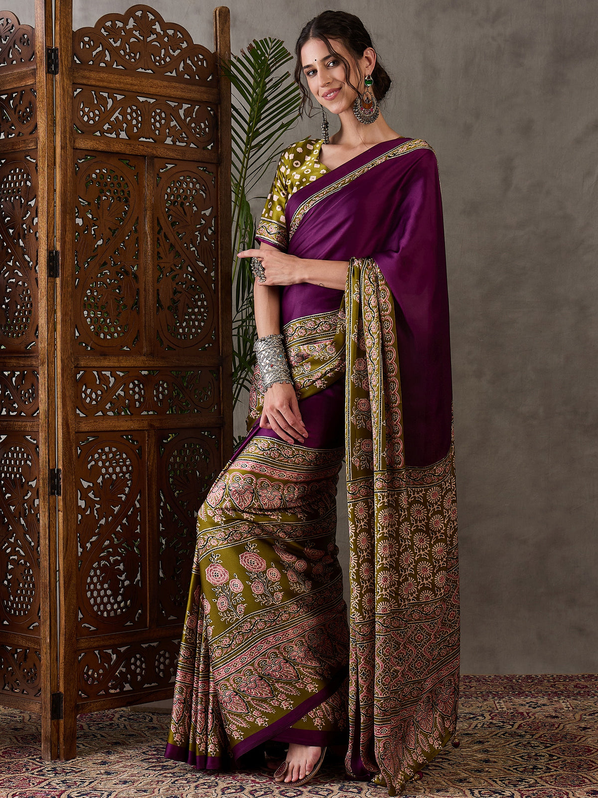 Desiring Festive Wear Satin Silk Ajrak Print Rich Pallu Fancy Saree With Unstitched Blouse Piece