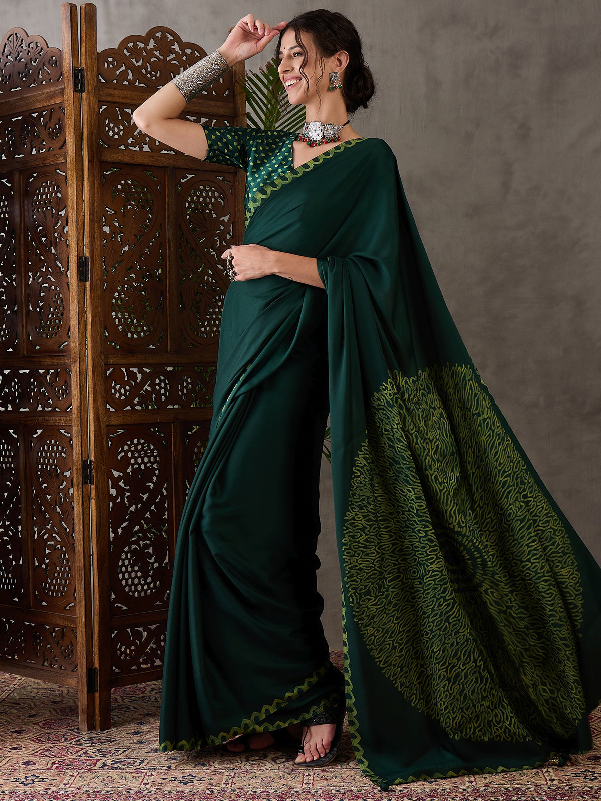 Whimsical Party Wear Silk Print Design Fancy Saree With Unstitched Blouse Piece