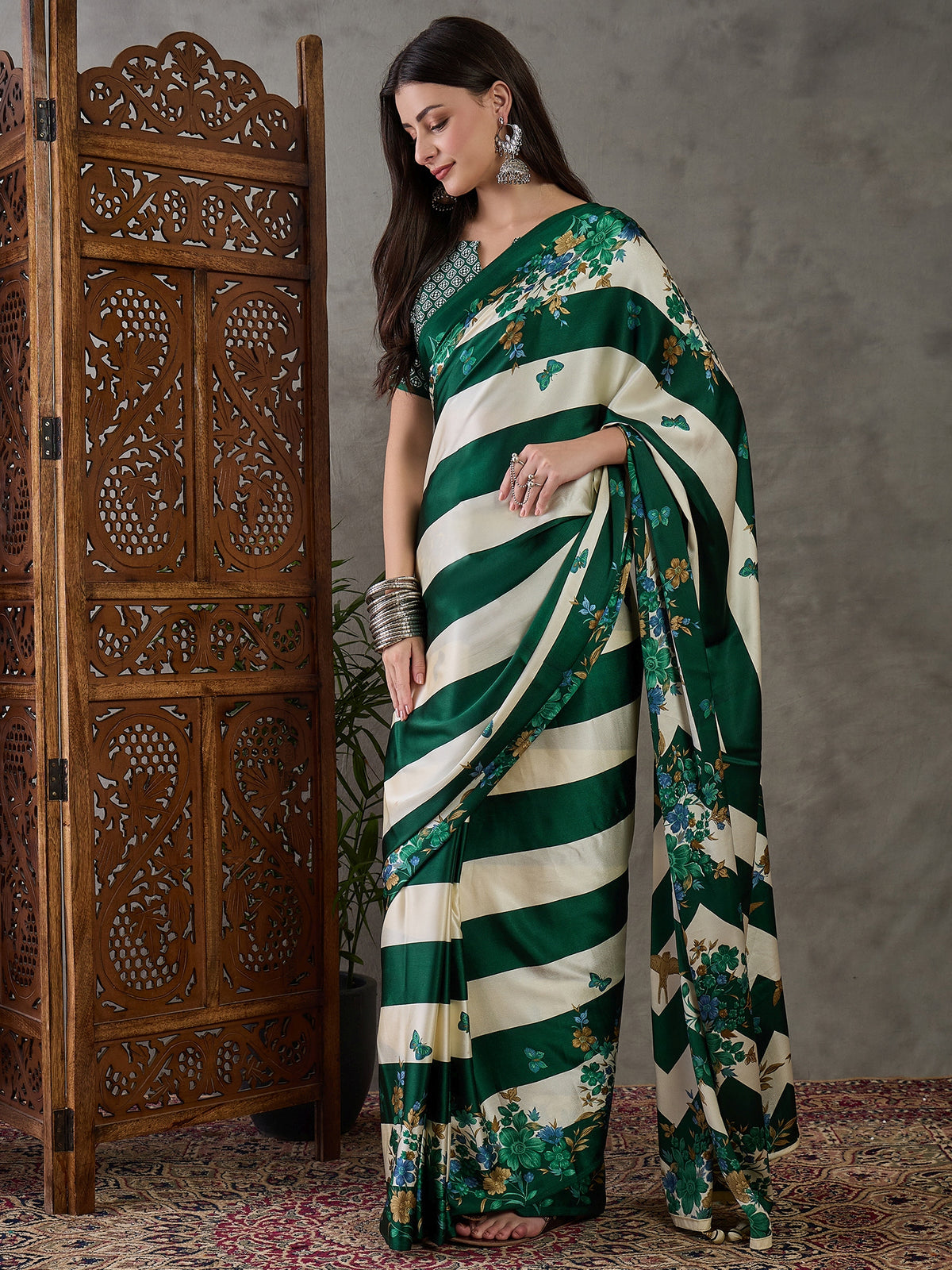 Opulent Wedding Wear Satin Silk Floral Print Designer Saree For Occasion