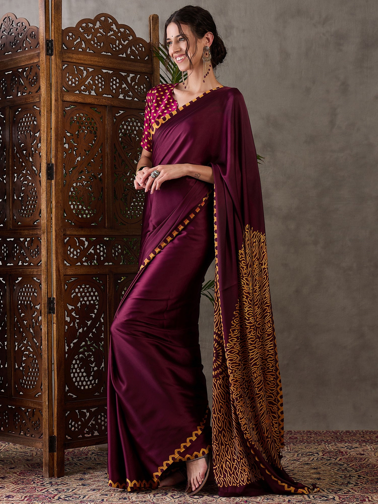 Whimsical Party Wear Silk Print Design Fancy Saree With Unstitched Blouse Piece