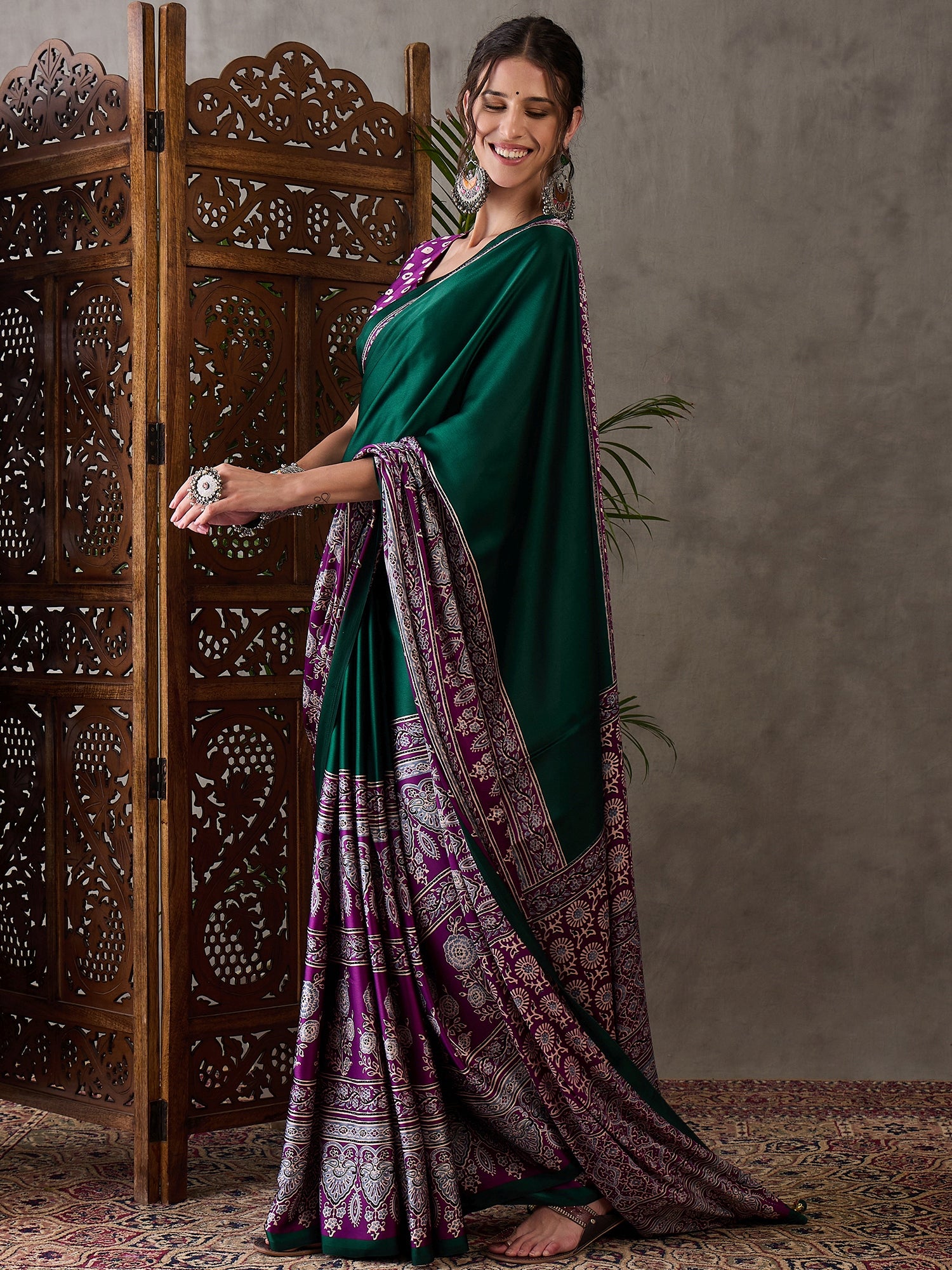 Desiring Festive Wear Satin Silk Ajrak Print Rich Pallu Fancy Saree With Unstitched Blouse Piece