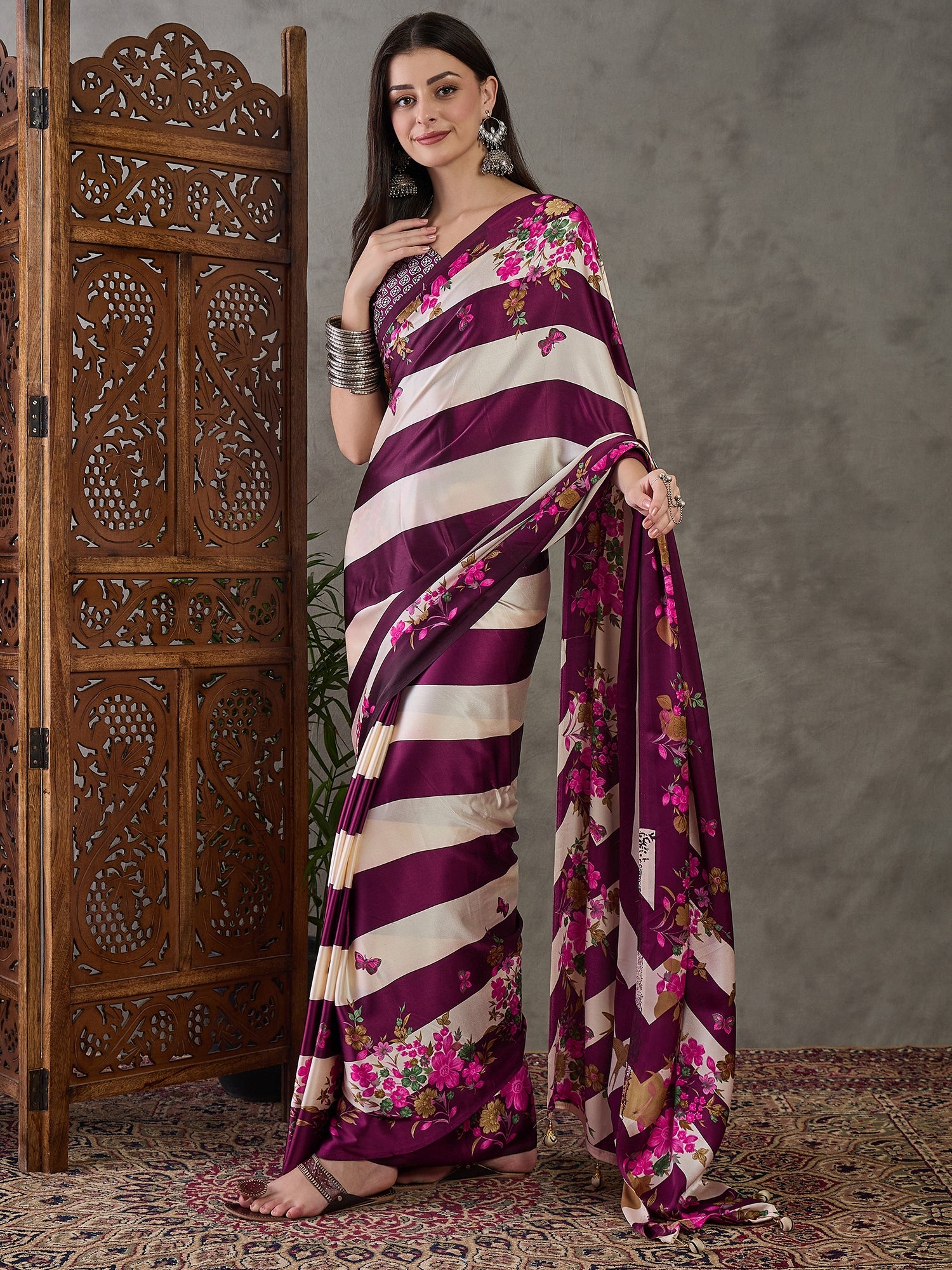 Opulent Wedding Wear Satin Silk Floral Print Designer Saree For Occasion