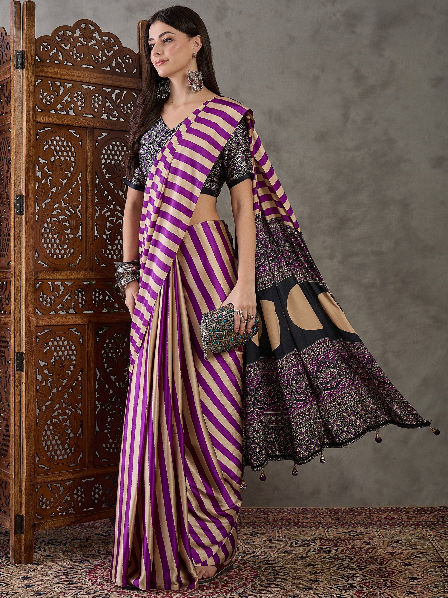 Gratifying Festive Wear Silk Print Design Rich Pallu Fancy Saree With Unstitched Blouse Piece