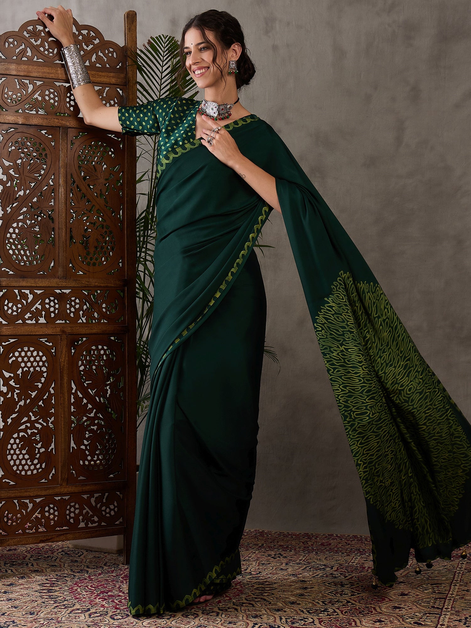 Whimsical Party Wear Silk Print Design Fancy Saree With Unstitched Blouse Piece