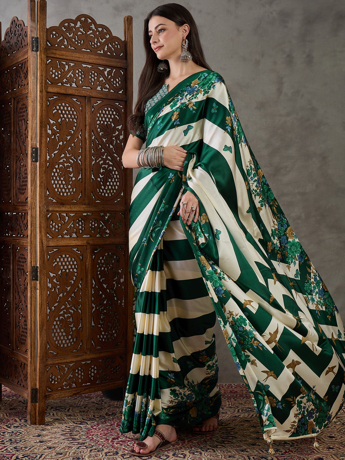 Opulent Wedding Wear Satin Silk Floral Print Designer Saree For Occasion