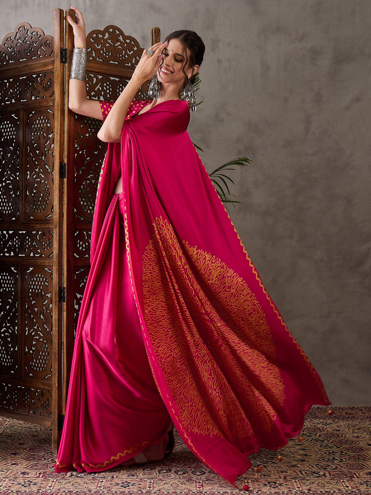 Whimsical Party Wear Silk Print Design Fancy Saree With Unstitched Blouse Piece