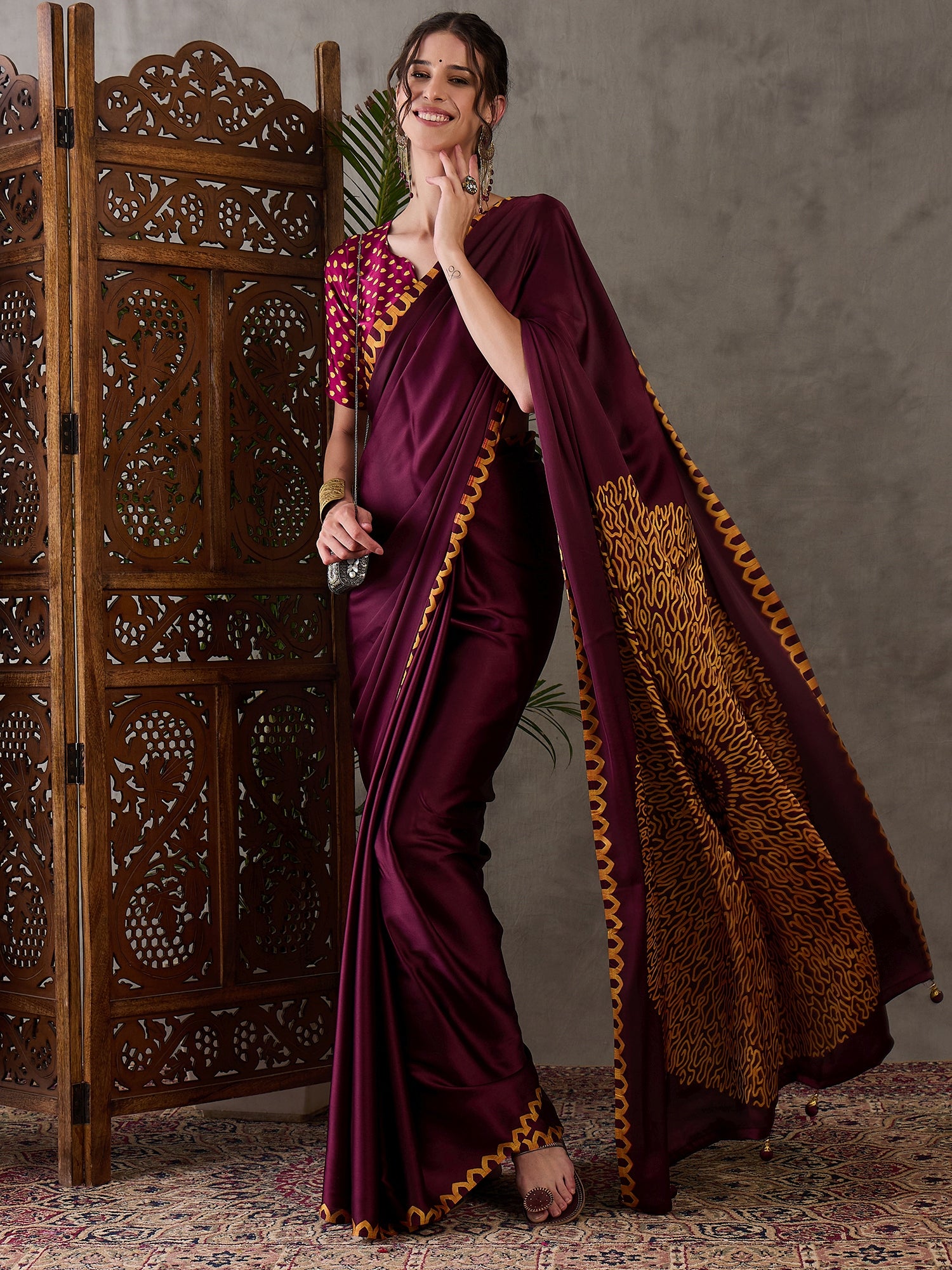 Whimsical Party Wear Silk Print Design Fancy Saree With Unstitched Blouse Piece