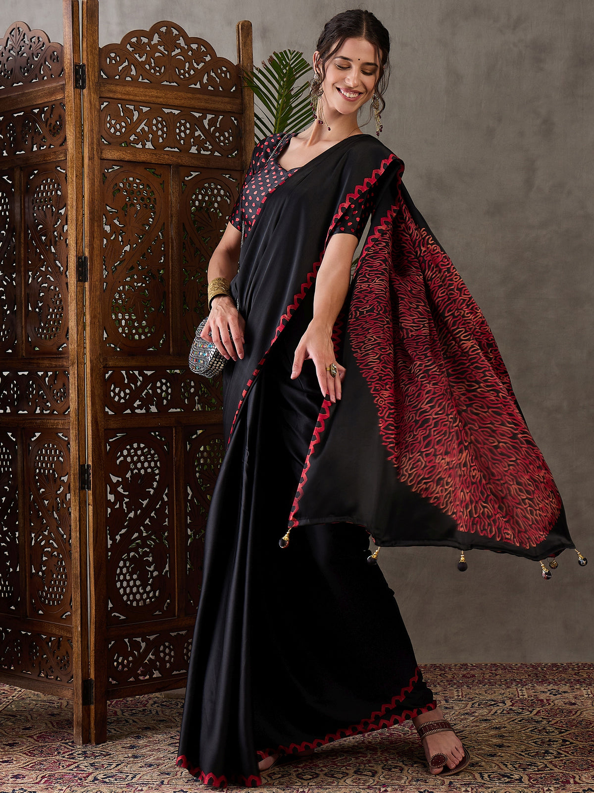 Whimsical Party Wear Silk Print Design Fancy Saree With Unstitched Blouse Piece
