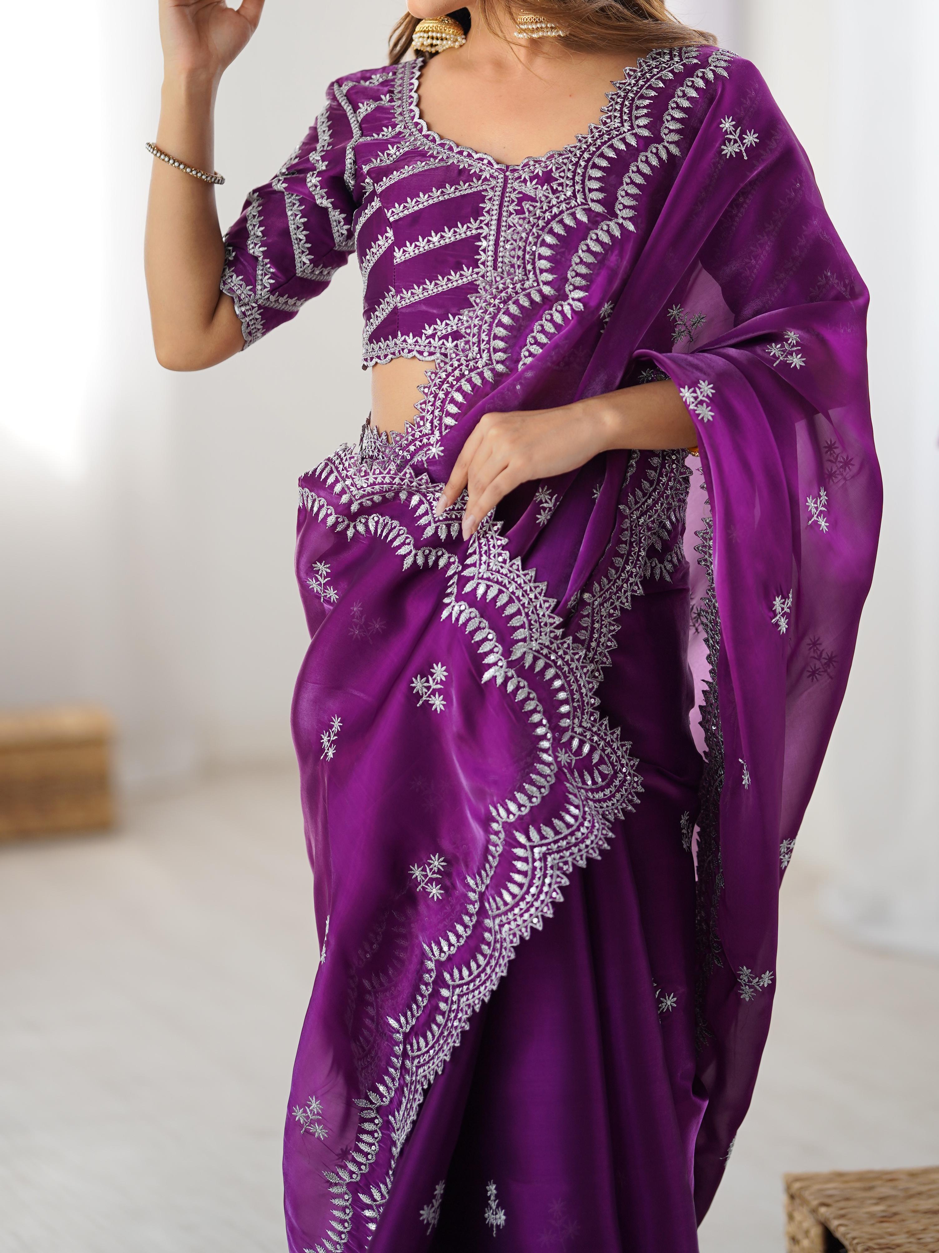 Desirable Party Wear Silk Thread n Sequence Work Fancy Designer Saree With Unstitched Blouse
