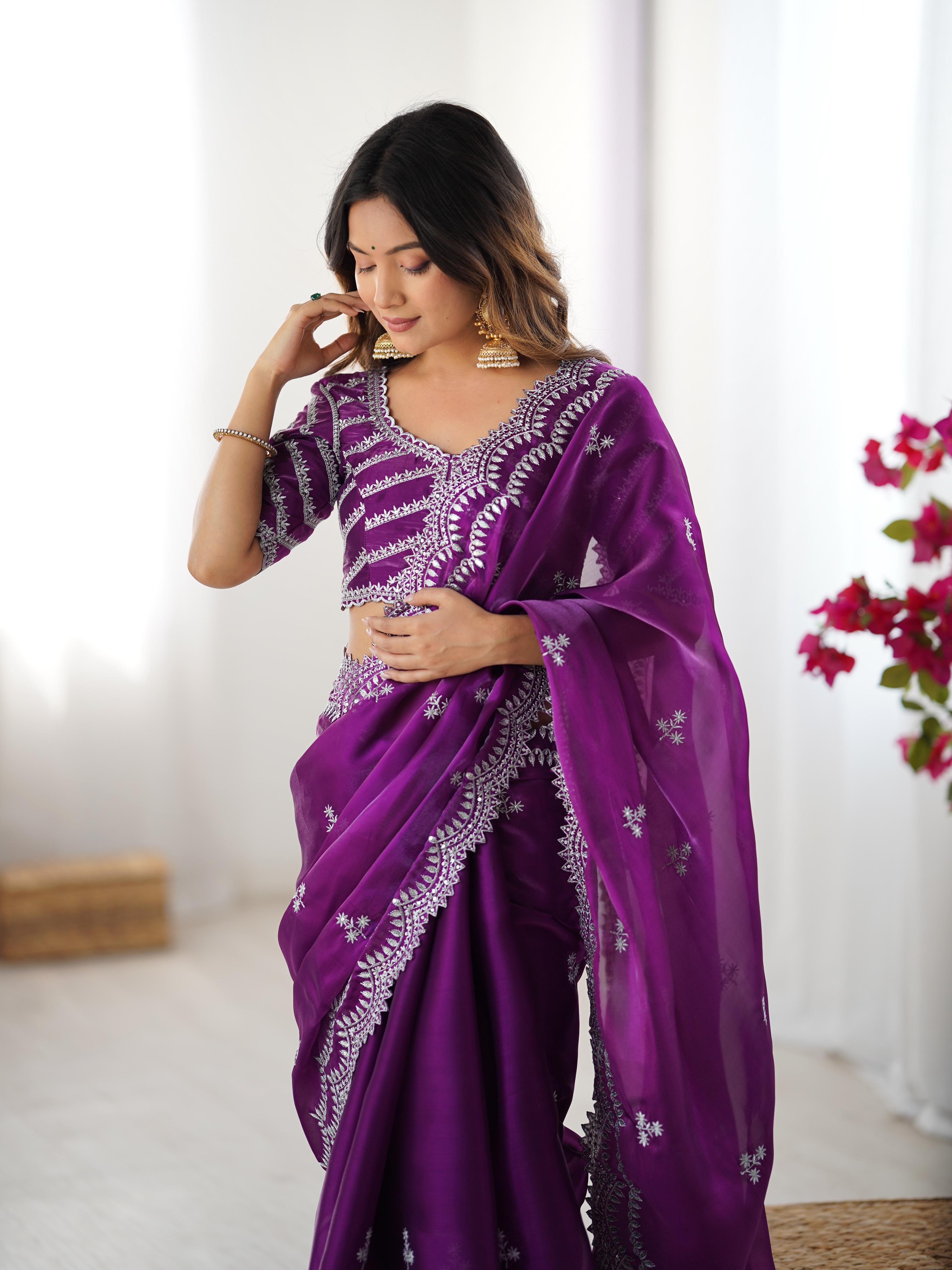 Desirable Party Wear Silk Thread n Sequence Work Fancy Designer Saree With Unstitched Blouse