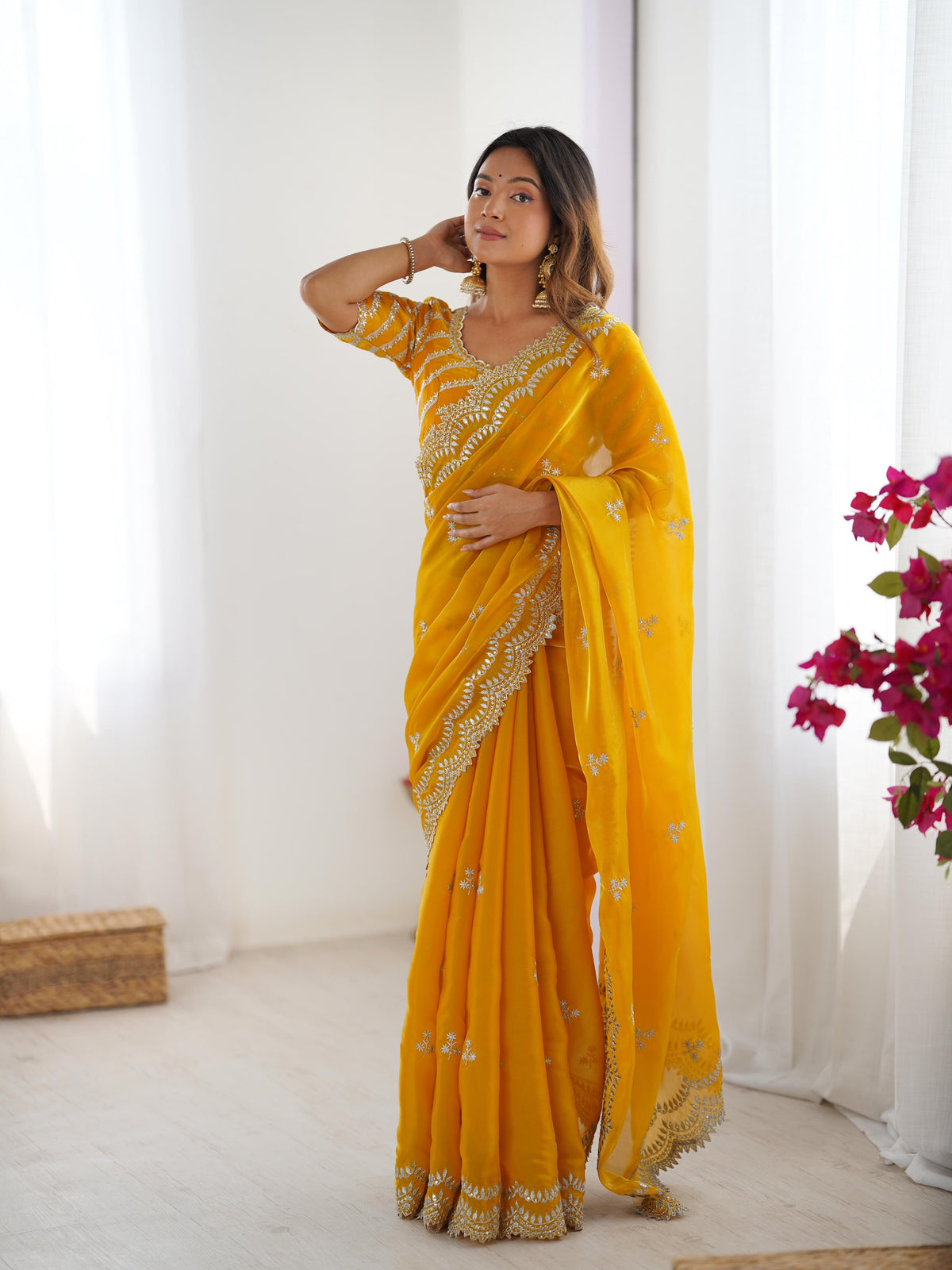 Desirable Party Wear Silk Thread n Sequence Work Fancy Designer Saree With Unstitched Blouse
