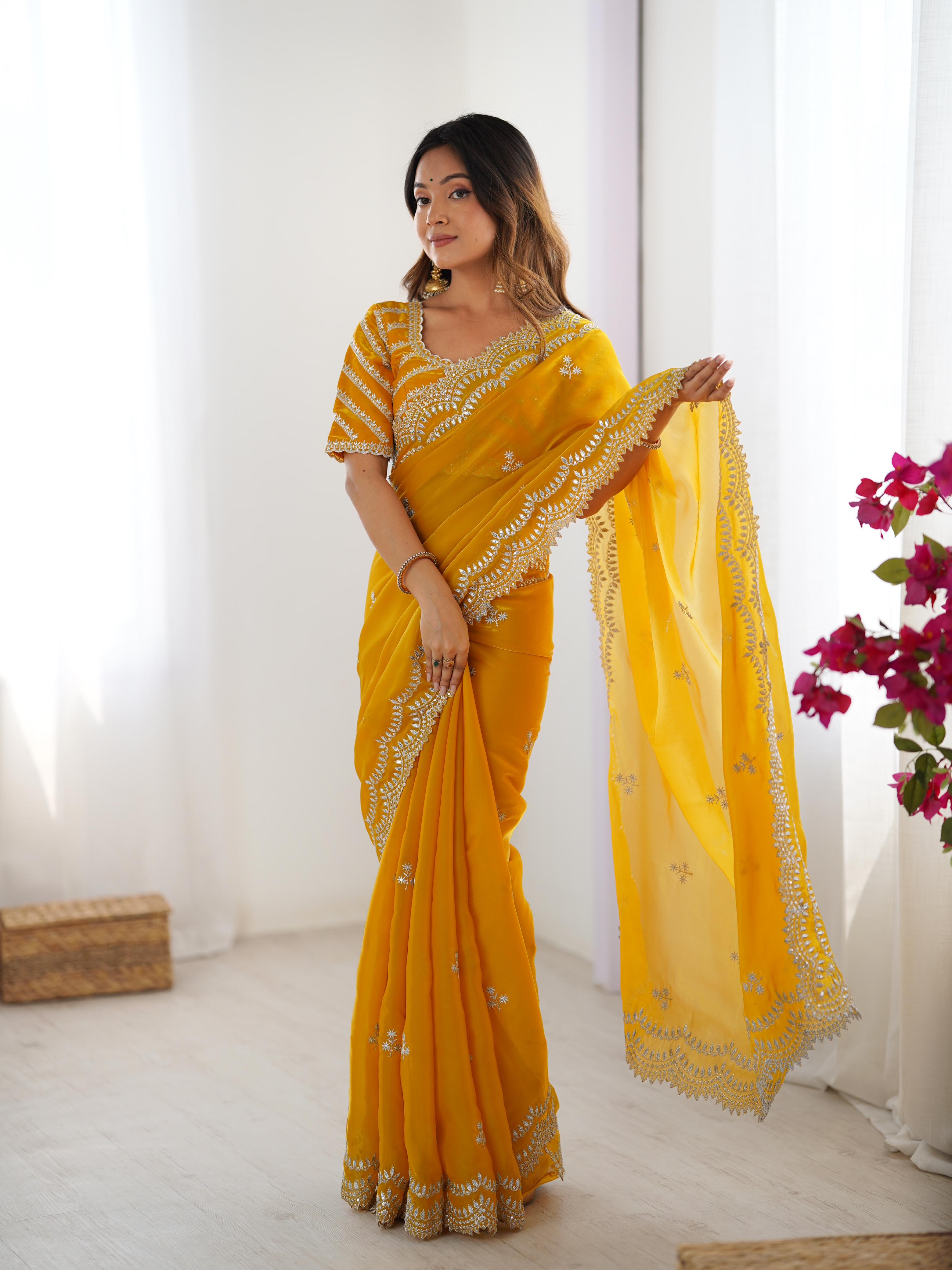 Desirable Party Wear Silk Thread n Sequence Work Fancy Designer Saree With Unstitched Blouse