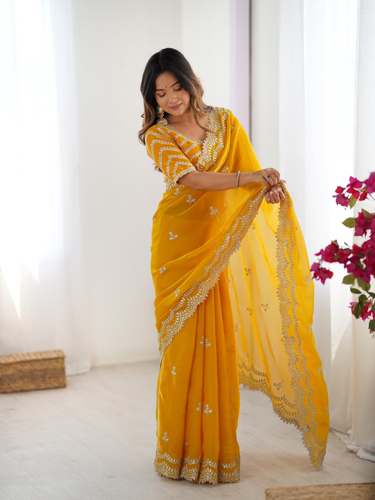 Desirable Party Wear Silk Thread n Sequence Work Fancy Designer Saree With Unstitched Blouse