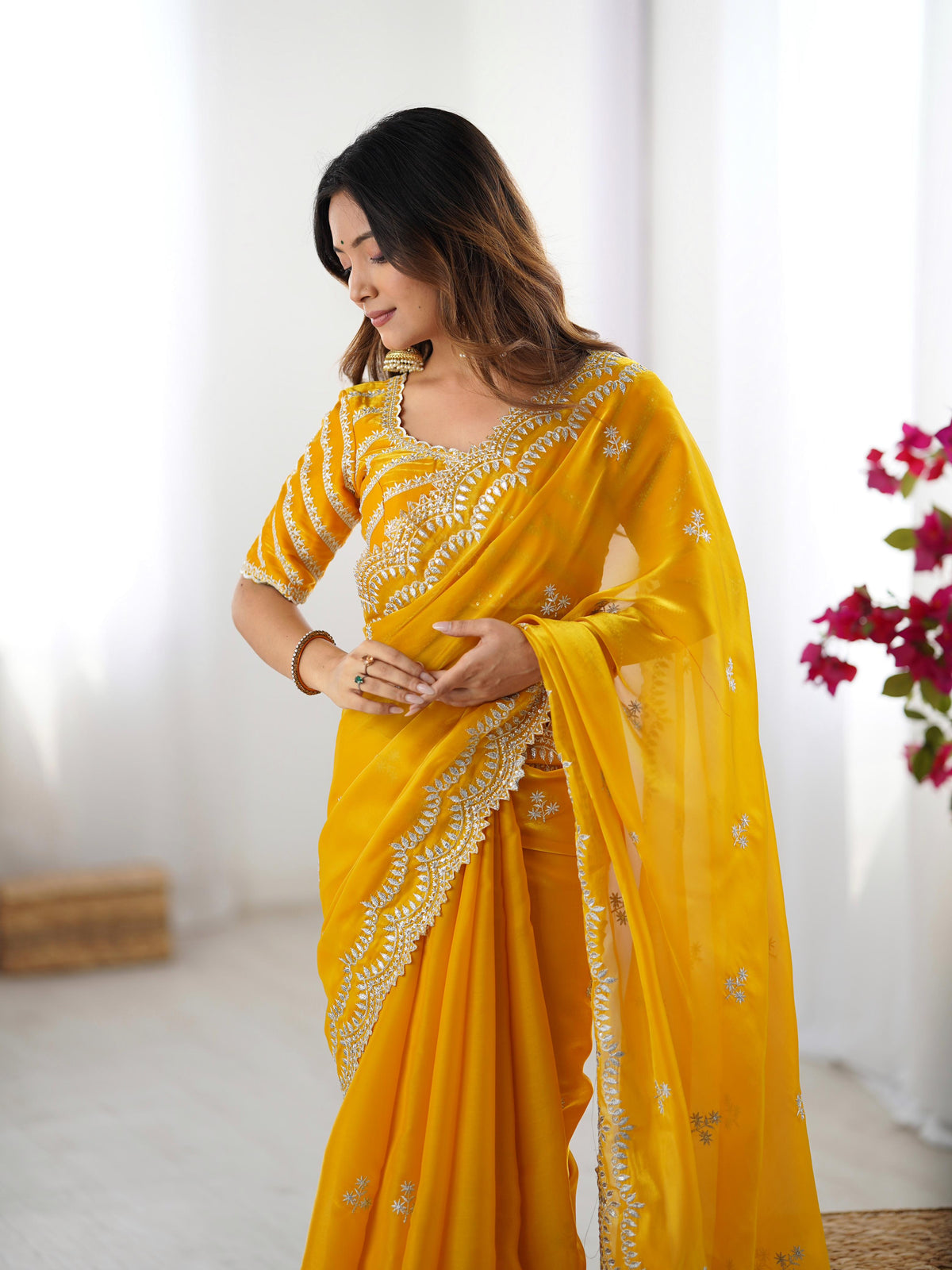 Desirable Party Wear Silk Thread n Sequence Work Fancy Designer Saree With Unstitched Blouse